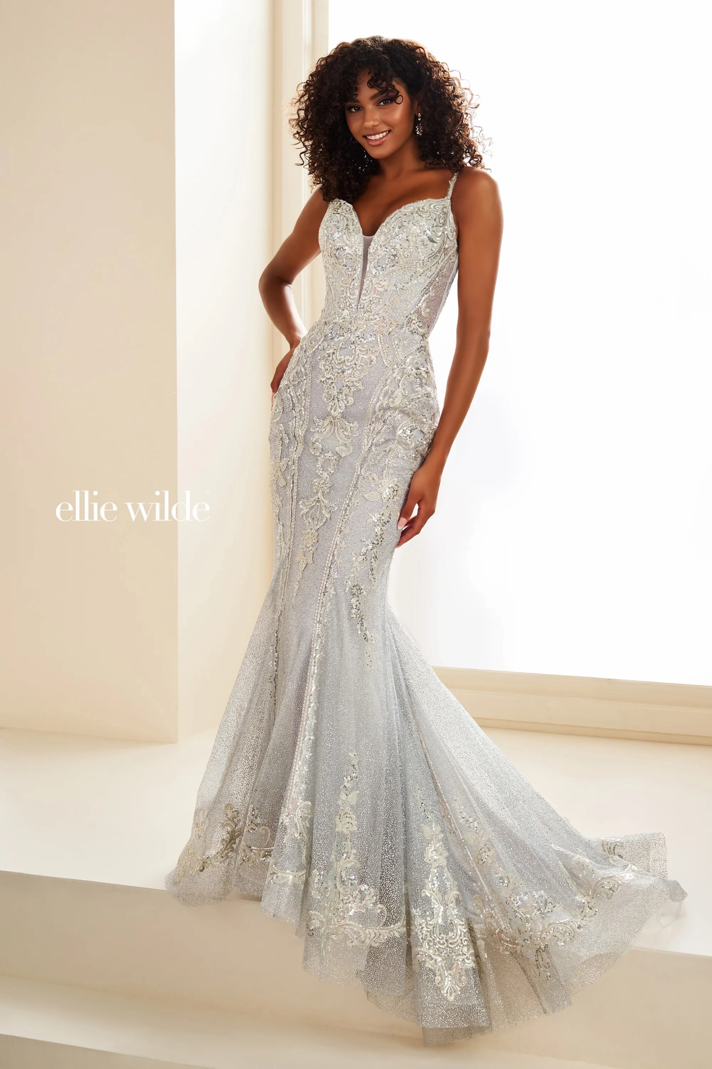 Mermaid Sweetheart Glitter Tulle Lace Appliques Lace-Up Back Prom Dress #EW36056