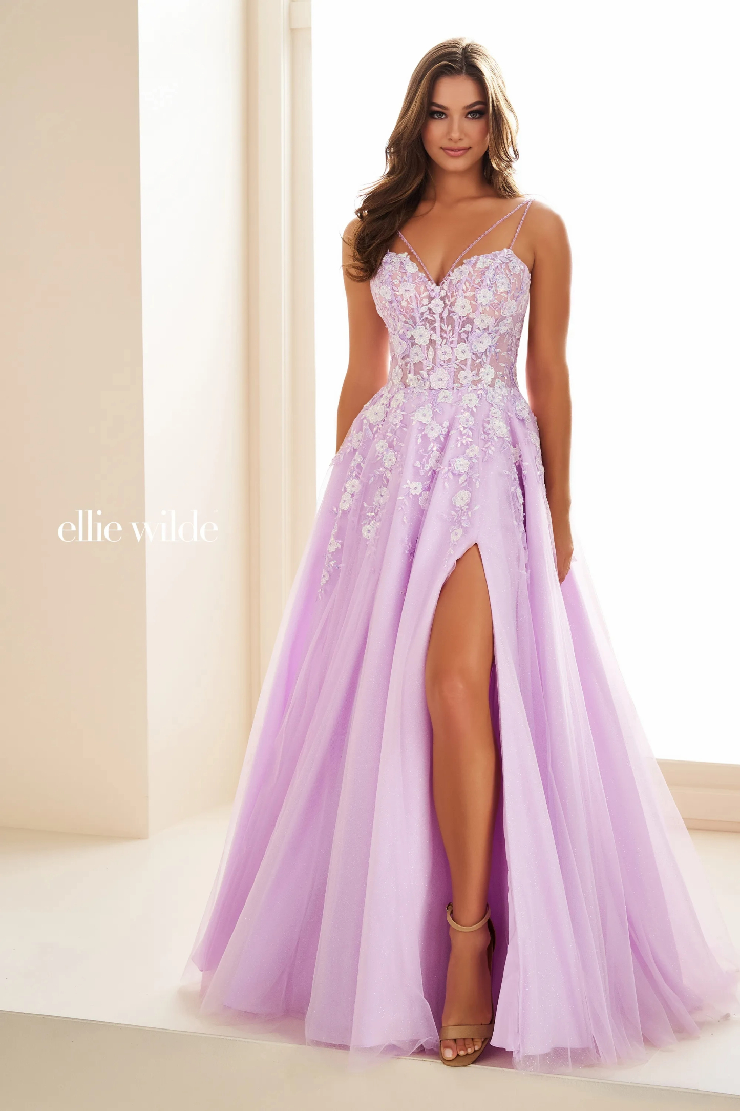 A-Line Sweetheart Spaghetti Straps Lace Appliques Prom Dress With Pockets # Ellie Wilde EW36079
