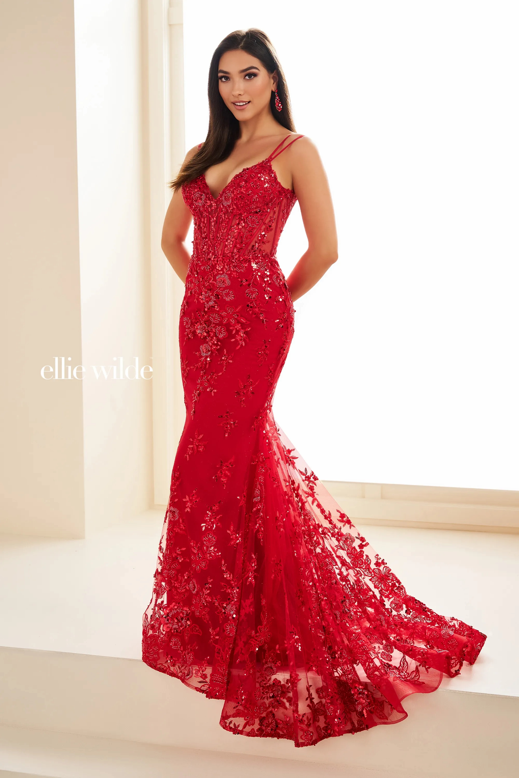 Mermaid Sweetheart Spaghetti Straps Glitter Tulle Corset Bodice Prom Dress # Ellie Wilde 36082