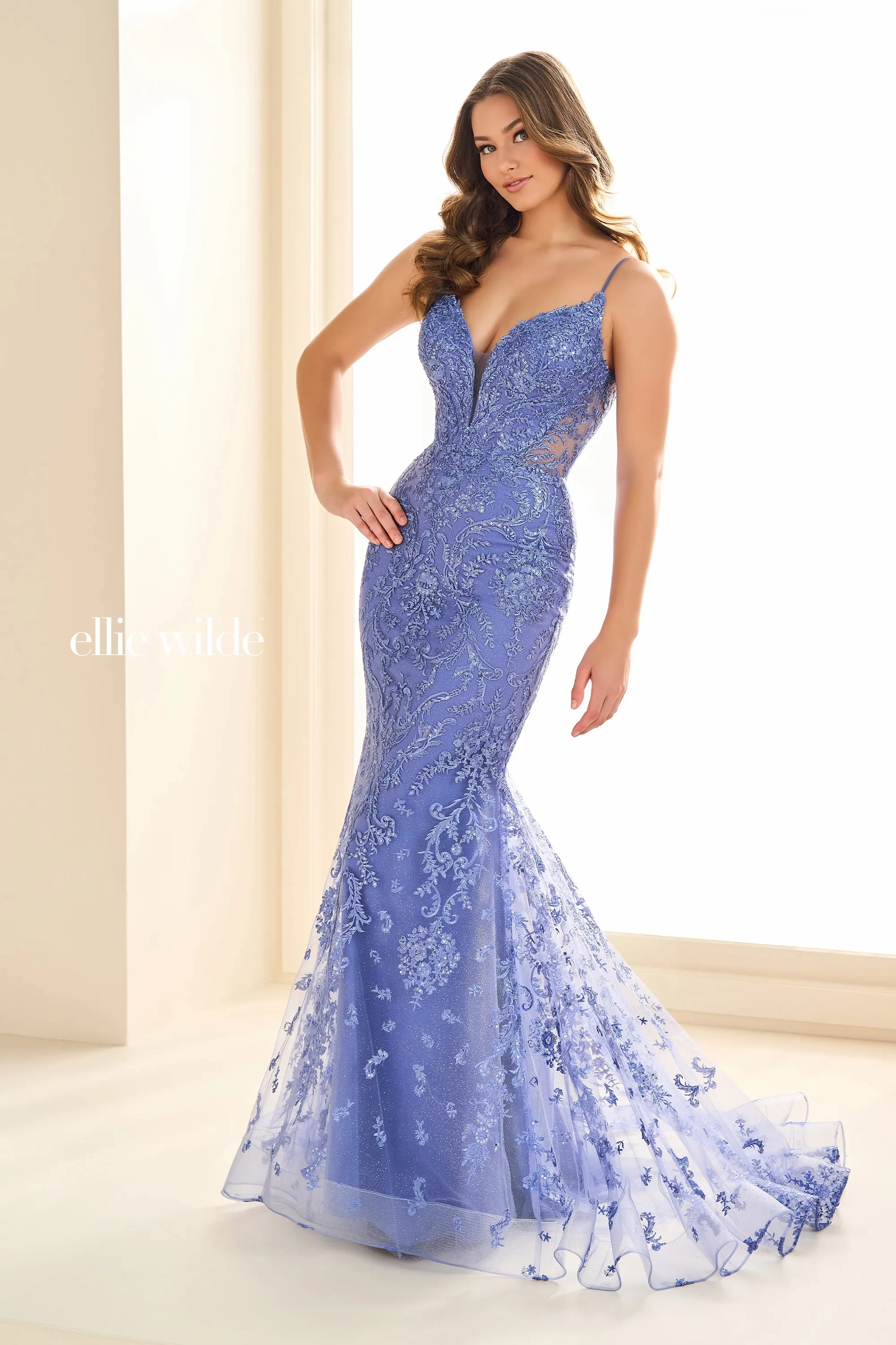 Mermaid Sweetheart Spaghetti Straps  Embroidered Tulle Corset Bodice Prom Dress #Ellie Wilde 36096