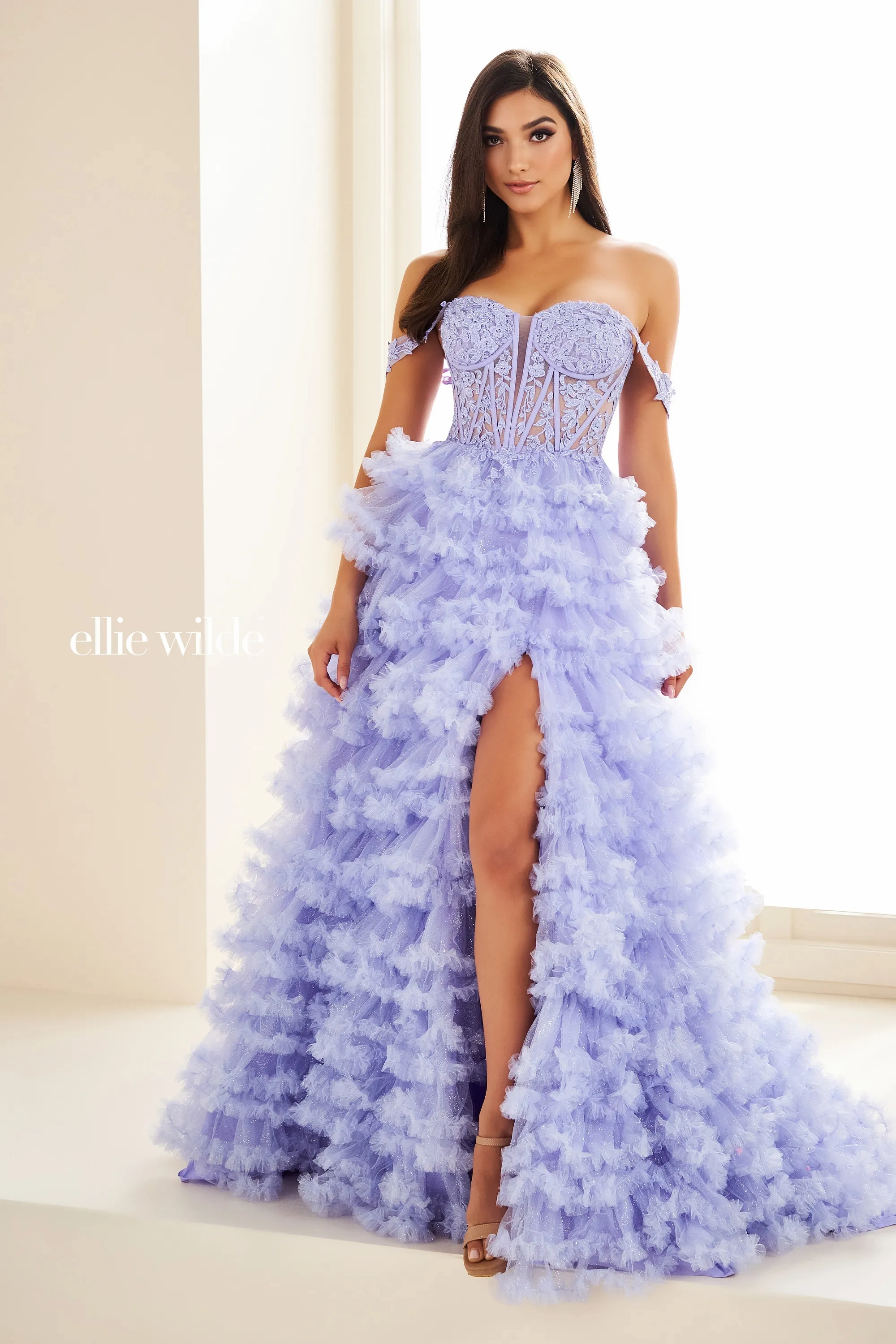   Ball Gown Off-The-Shoulder Sweetheart Lace Appliques Slit Prom Dress #Ellie Wilde 36201