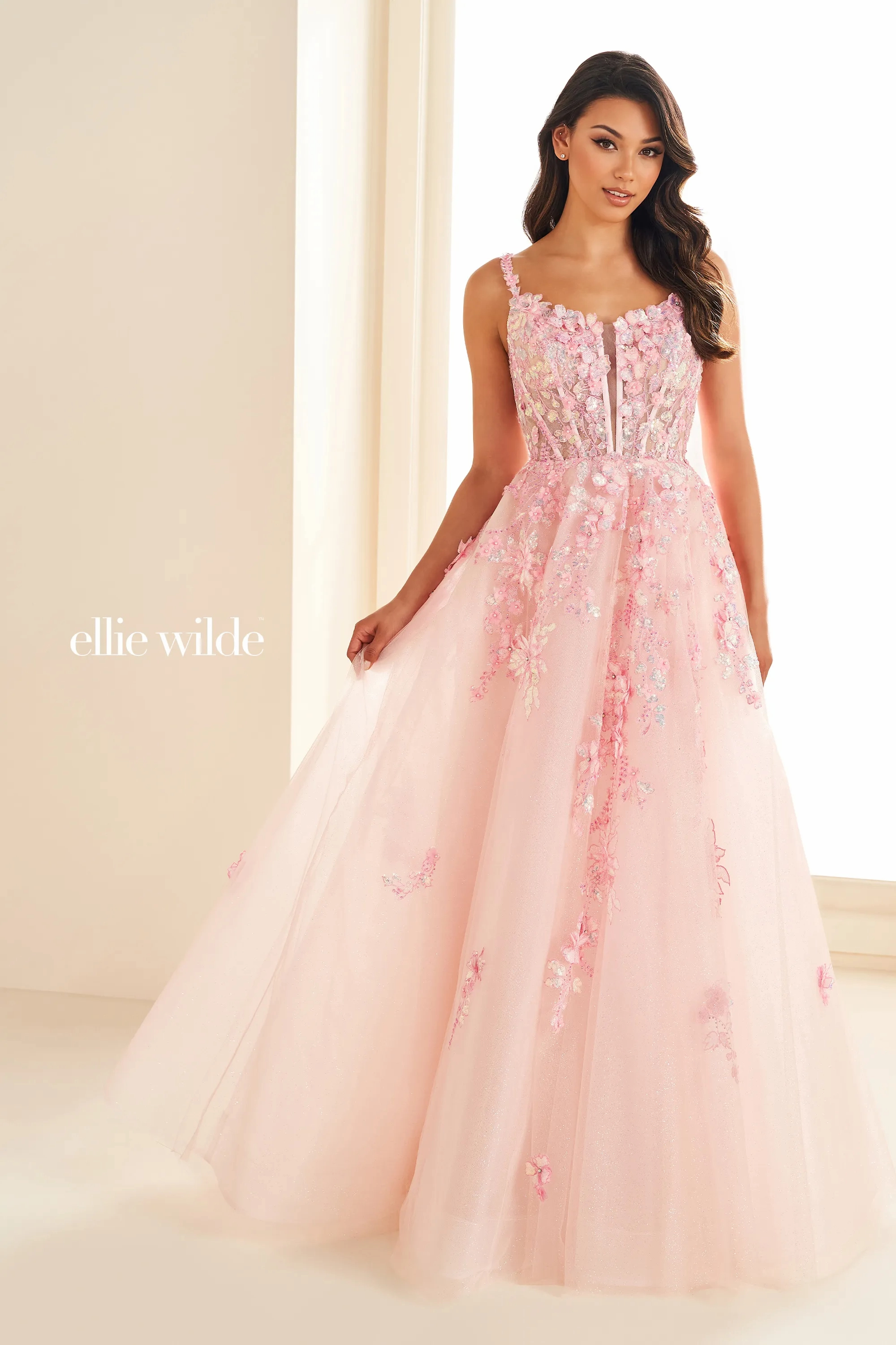 A-Line Sweetheart Glitter Tulle Lace Appliques Lace-Up Back Prom Dress #Ellie Wilde 36213