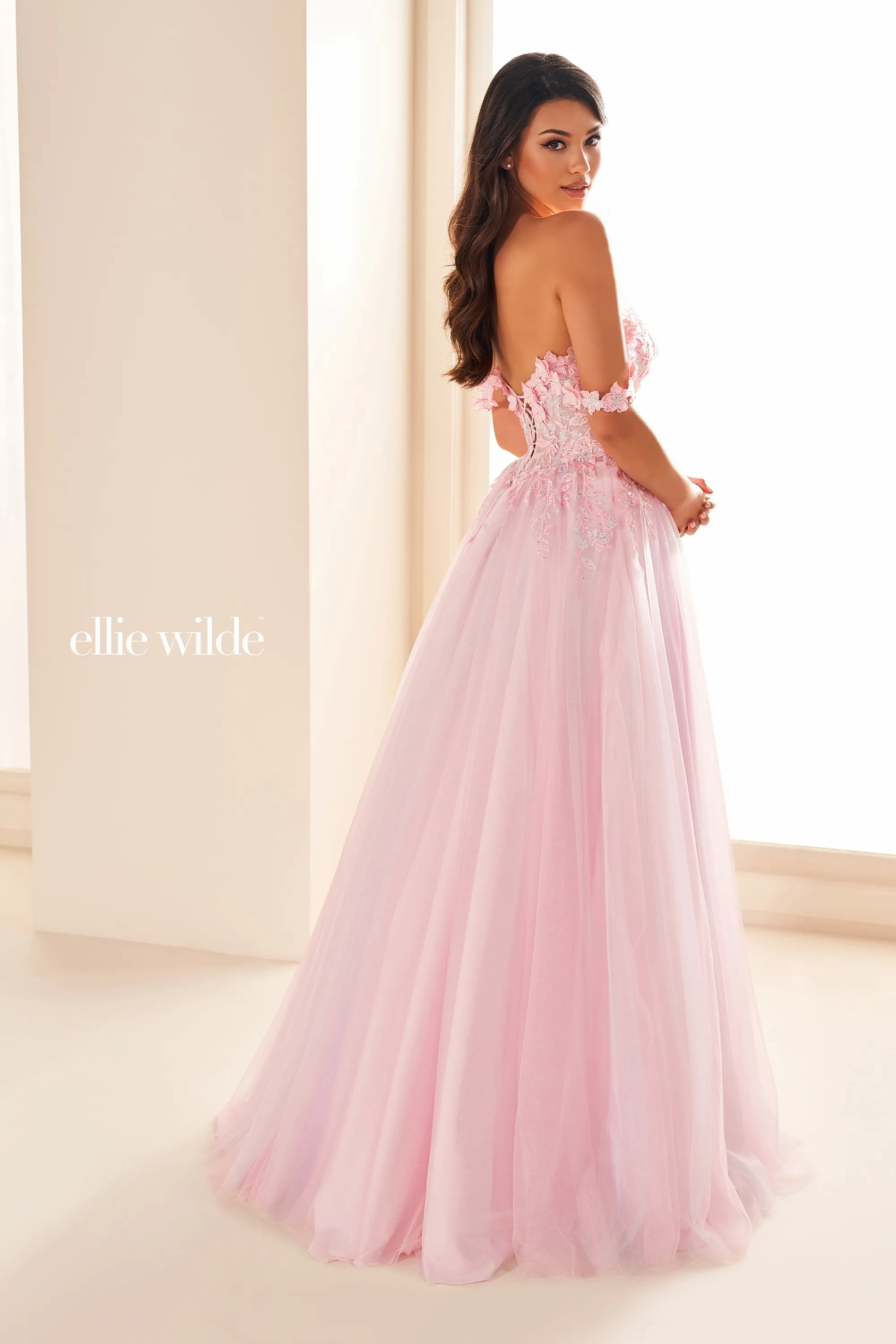 A-Line Sweetheart Off-The-Shoulder Tulle 3D Flowers Prom Dress #Ellie Wilde 36214