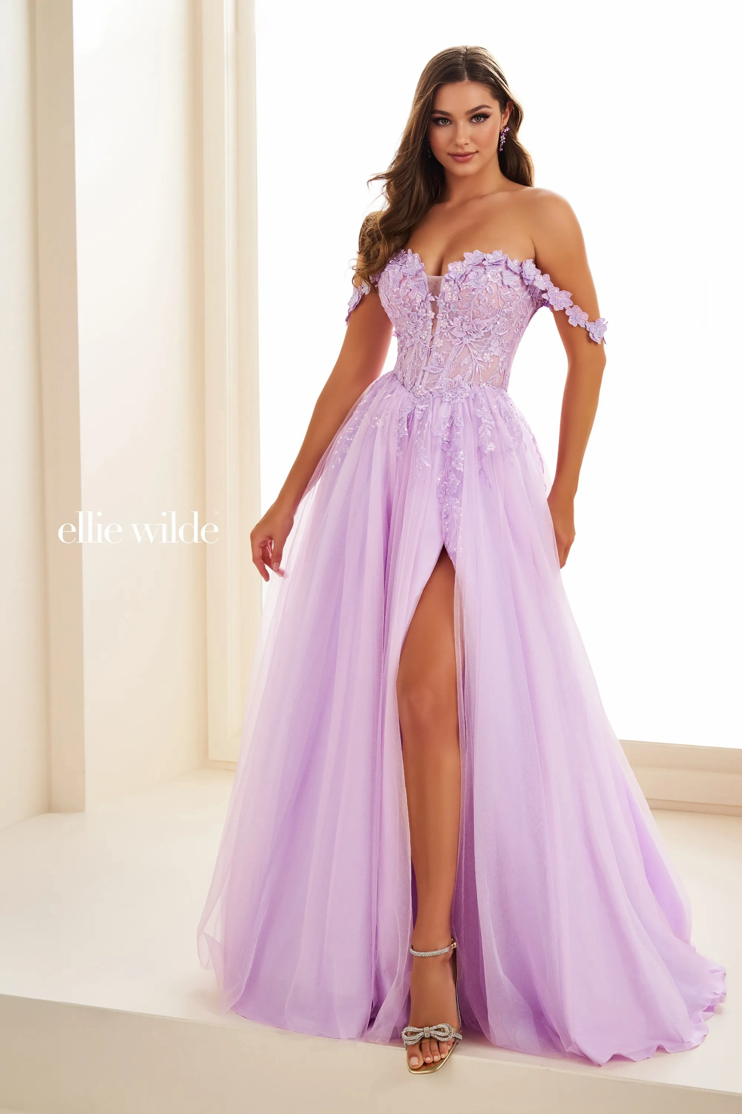 A-Line Sweetheart Off-The-Shoulder Tulle 3D Flowers Prom Dress #Ellie Wilde 36214