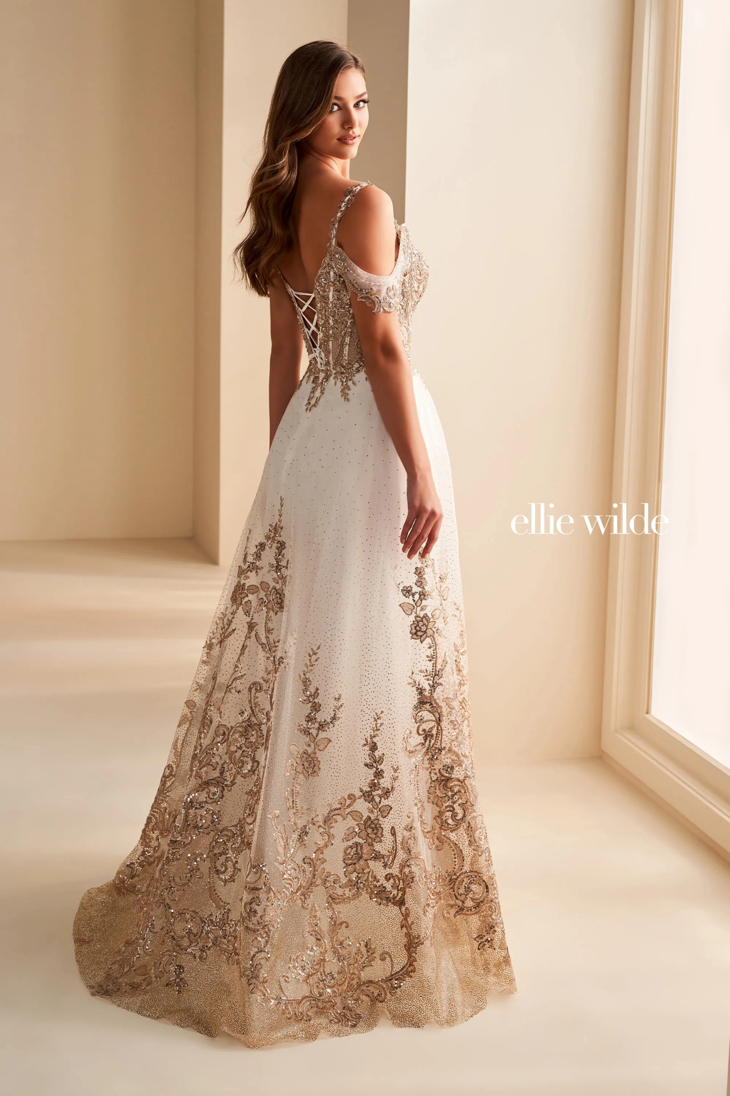 A-Line Sweetheart Lace Appliques Stone Accents Slit Prom Dress #Ellie Wilde 36220