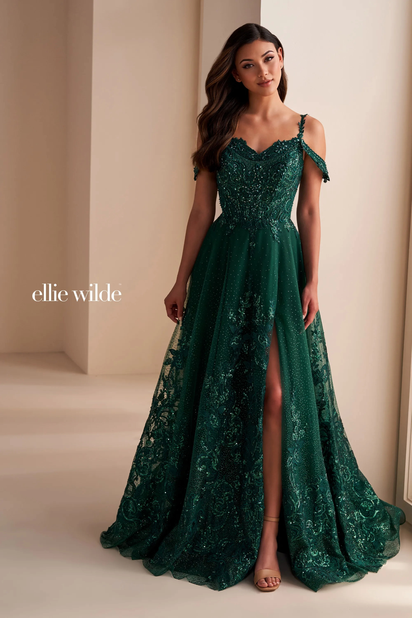 A-Line Sweetheart Lace Appliques Stone Accents Slit Prom Dress #Ellie