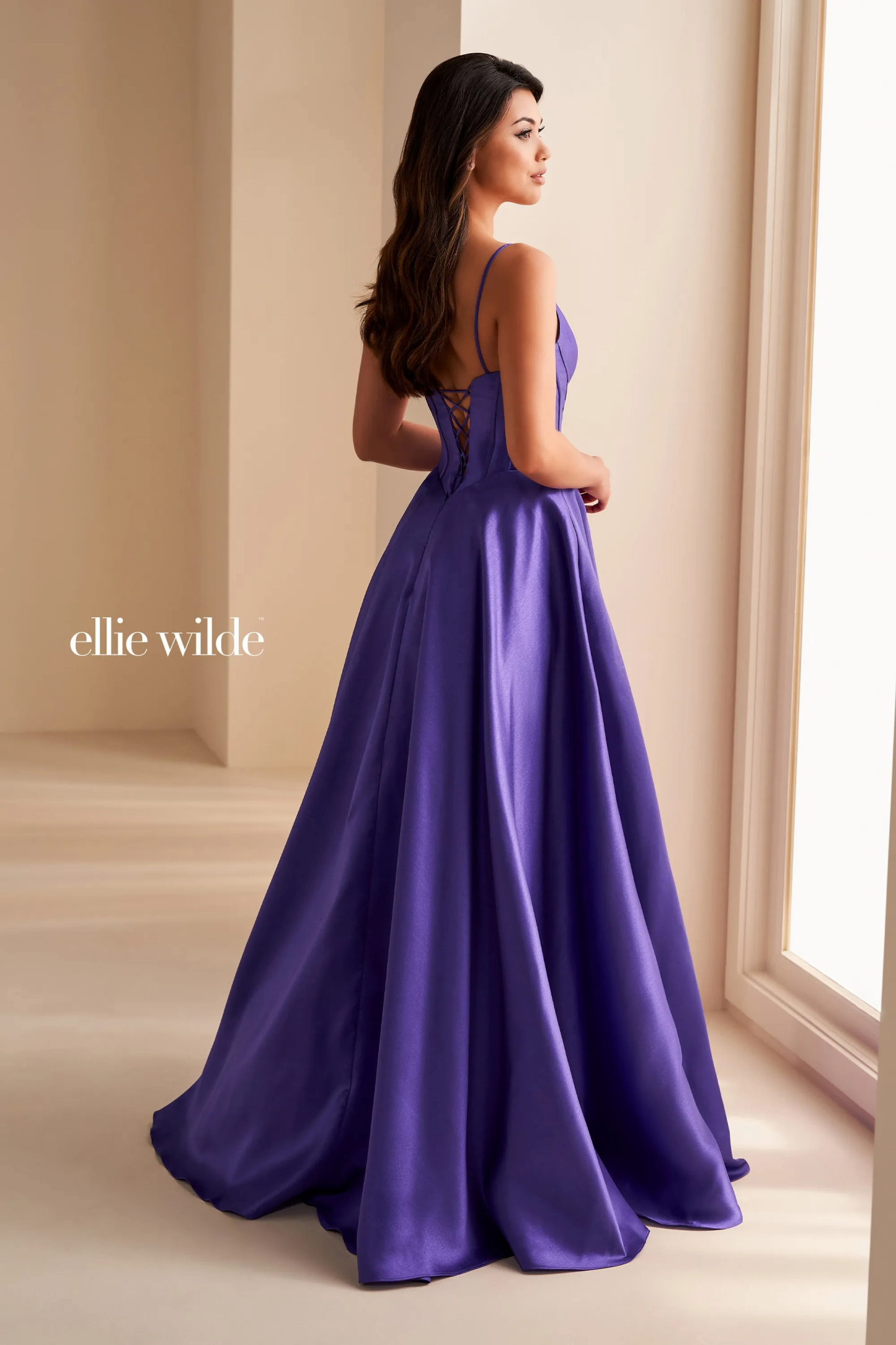 Ball Gown V-Neck Brushed Satin Sleeveless Corset Bodice Prom Dress #Ellie Wilde 36224