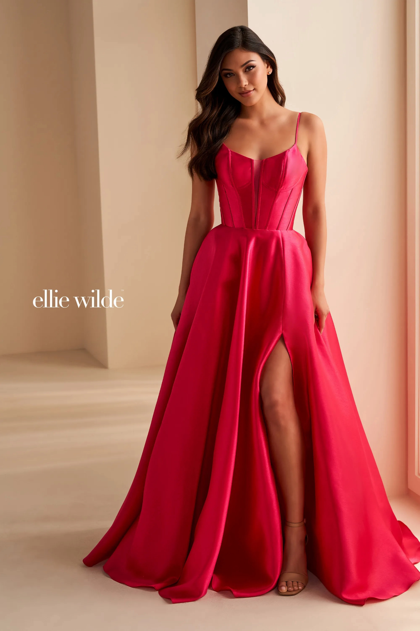 Ball Gown V-Neck Brushed Satin Sleeveless Corset Bodice Prom Dress