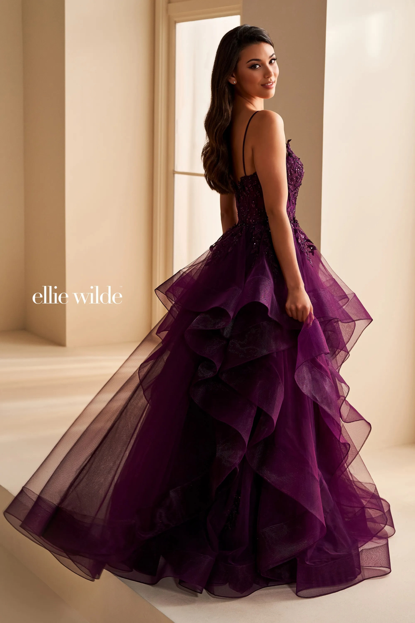 Ball Gown Curved Lace Appliques 3D Flowers Corset Bodice Prom Dress #Ellie Wilde 36225