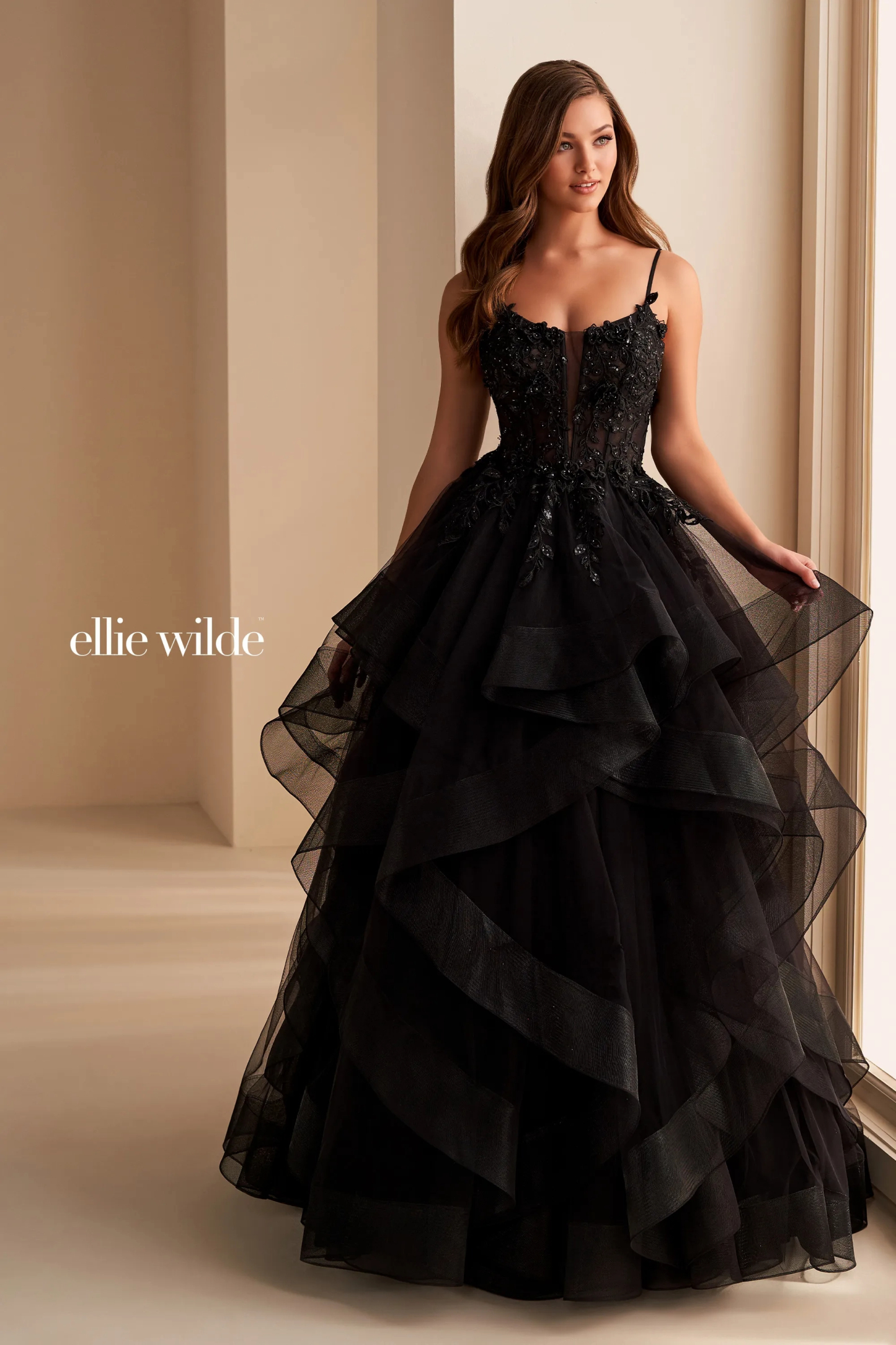 Ball Gown Curved Lace Appliques 3D Flowers Corset Bodice Prom Dress