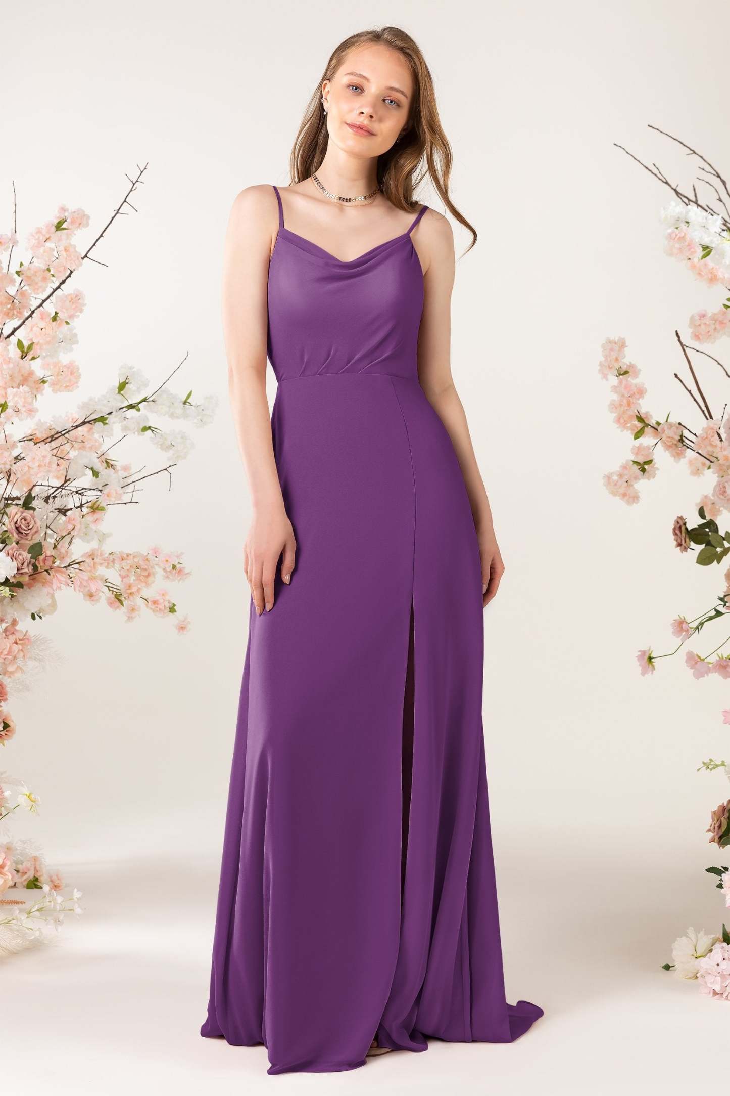 Sheath Sweep-Brush Train Chiffon Bridesmaid Dress CB0457