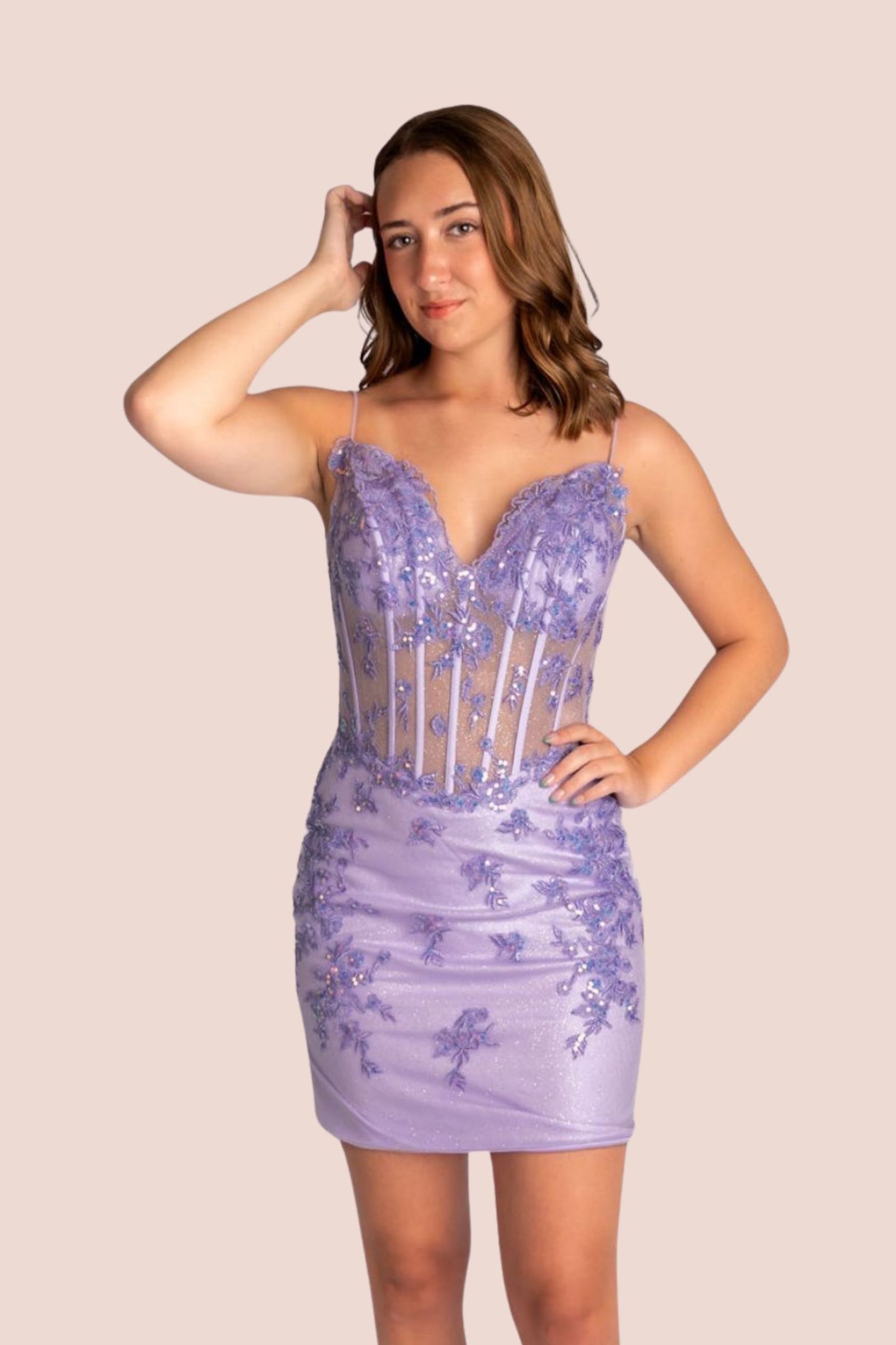 Glittery fitted mini with spaghetti straps#HC007