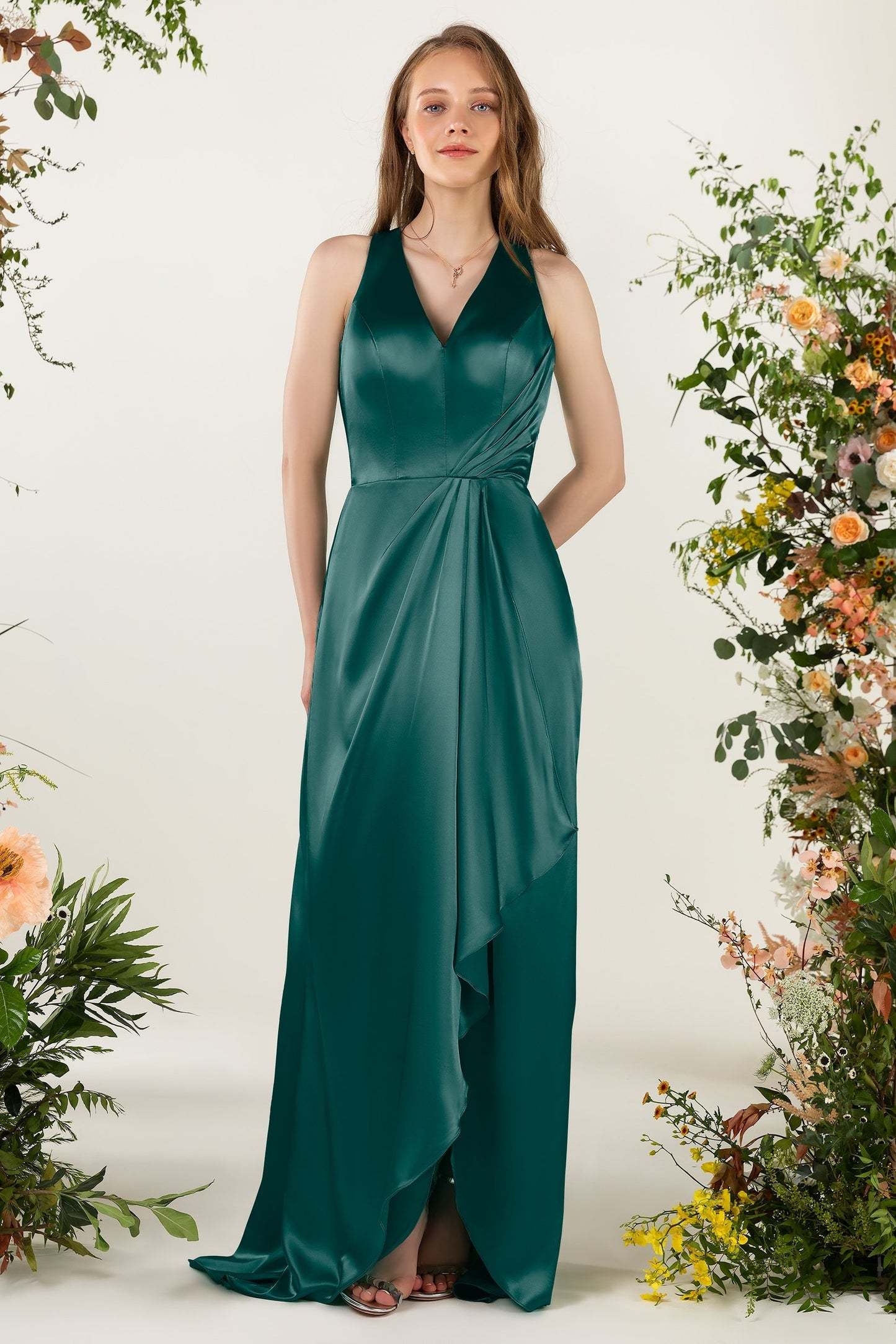 Sheath Sweep Acetate Satin Bridesmaid Dress Formal Dresses CB0499