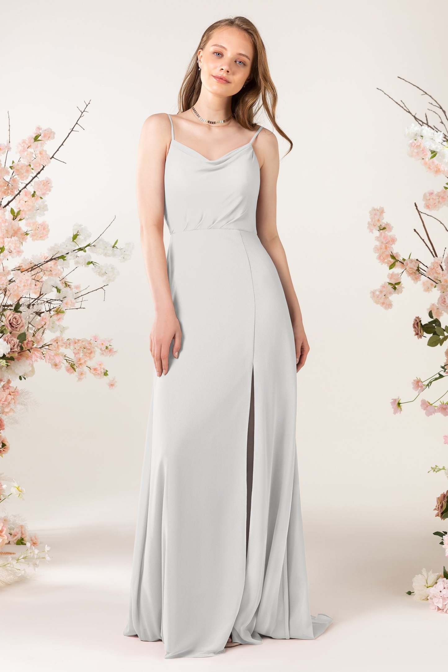Sheath Sweep-Brush Train Chiffon Bridesmaid Dress CB0457