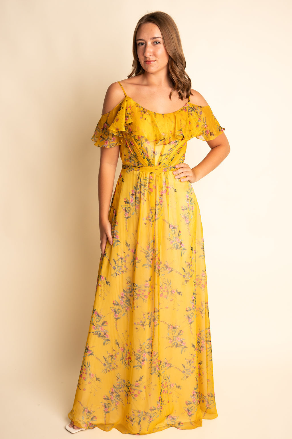 A-Line Chiffon Spaghetti Straps Floor-Length Pleated Bridesmaid Dress