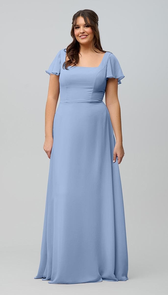 Modest A-Line Square Zipper Bridesmaid Dress With Flutter Sleeves