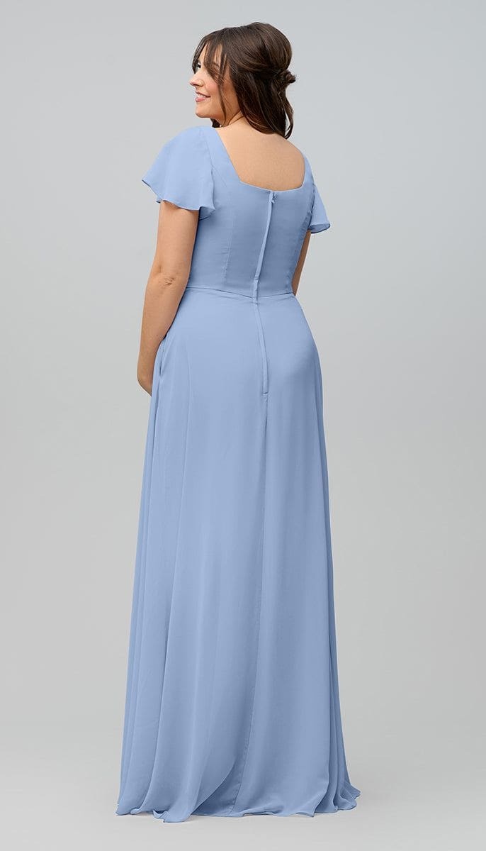 Modest A-Line Square Zipper Bridesmaid Dress With Flutter Sleeves
