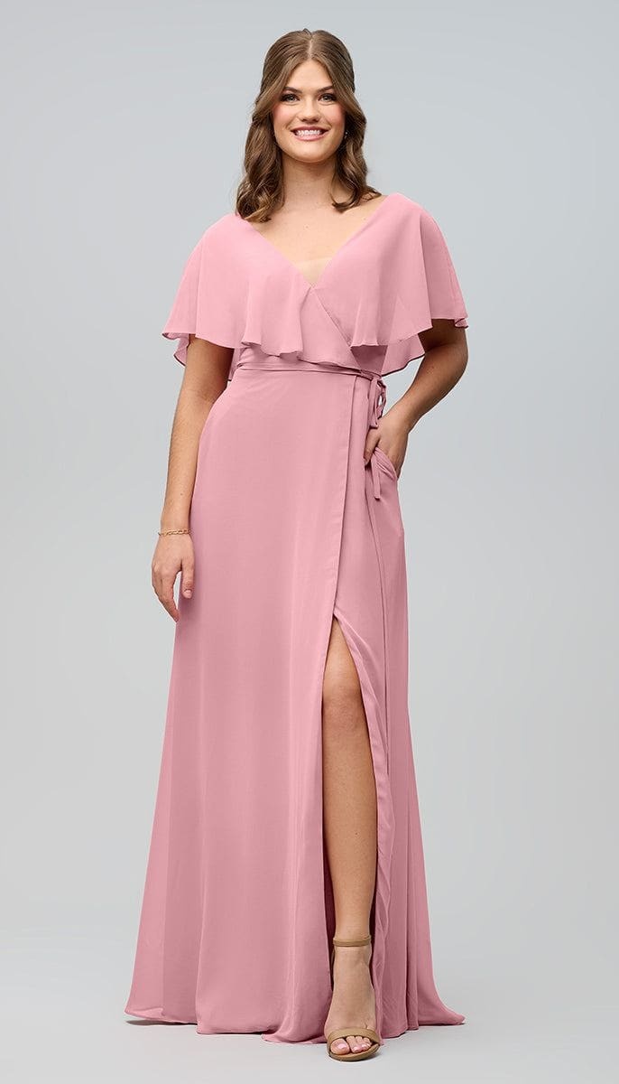 Stunning Boho V-Neck Ruffled Flutter Sleeves Chiffon Bridesmaid Dress