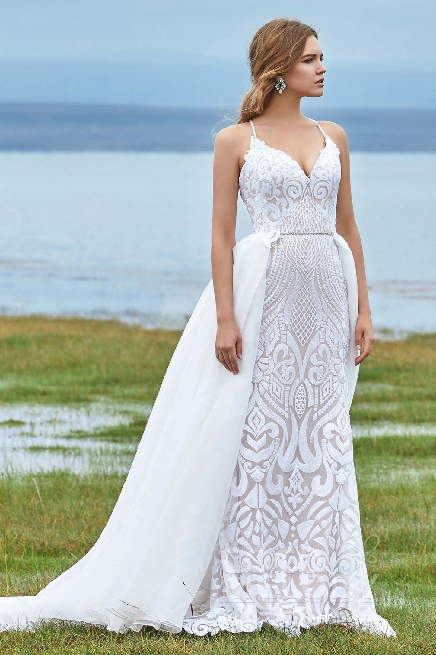 Mermaid Court Train Sequined Lace Wedding Dress