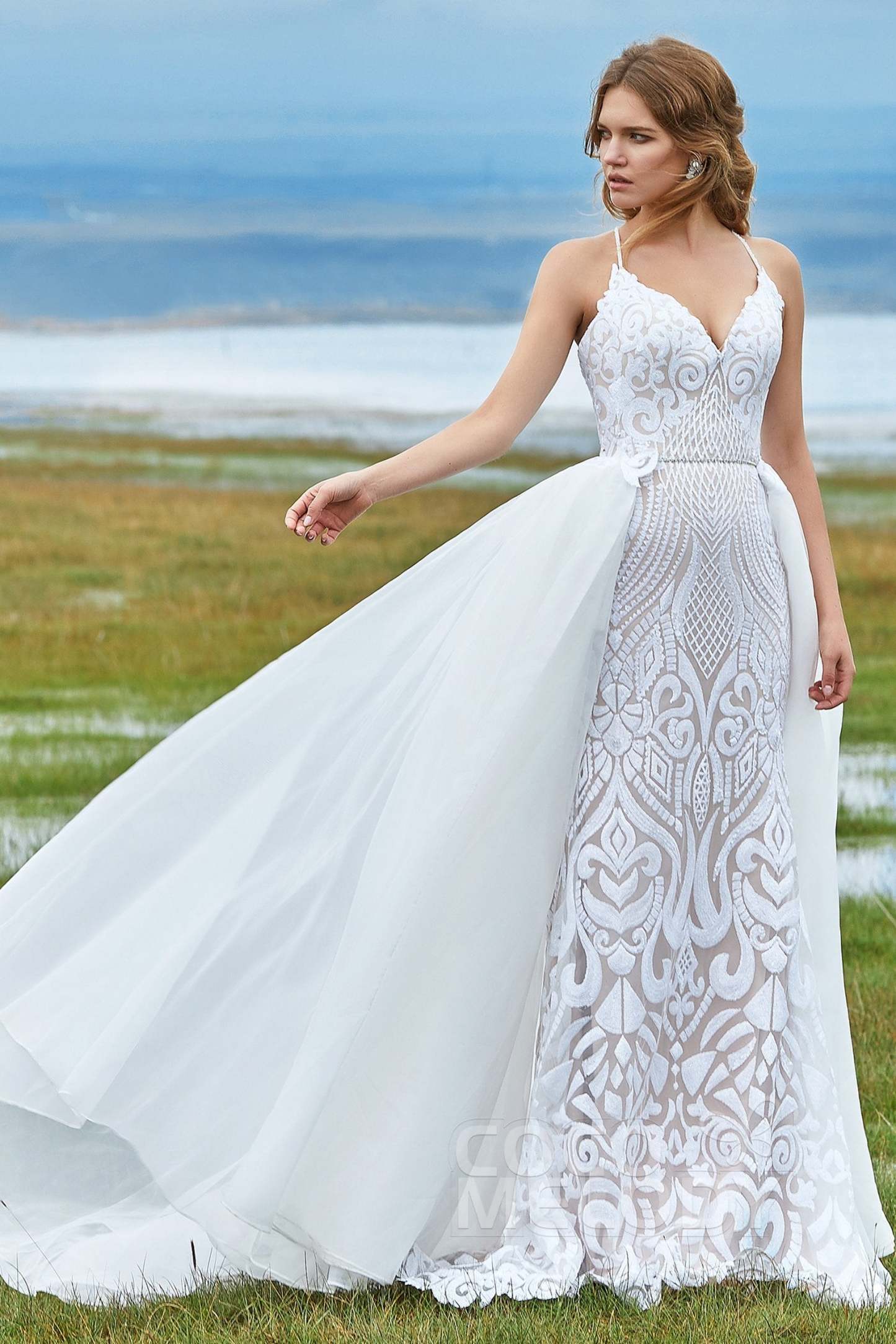 Mermaid Court Train Sequined Lace Wedding Dress