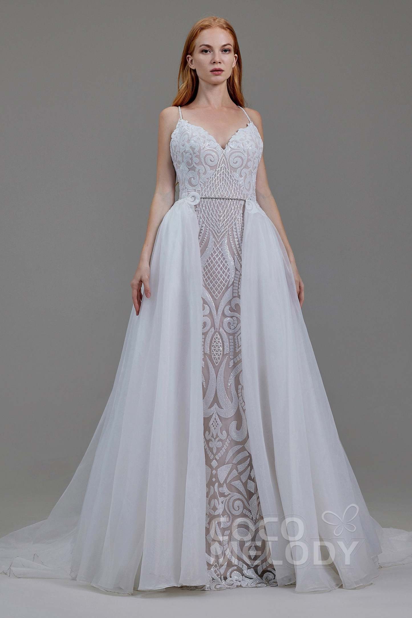 Mermaid Court Train Sequined Lace Wedding Dress
