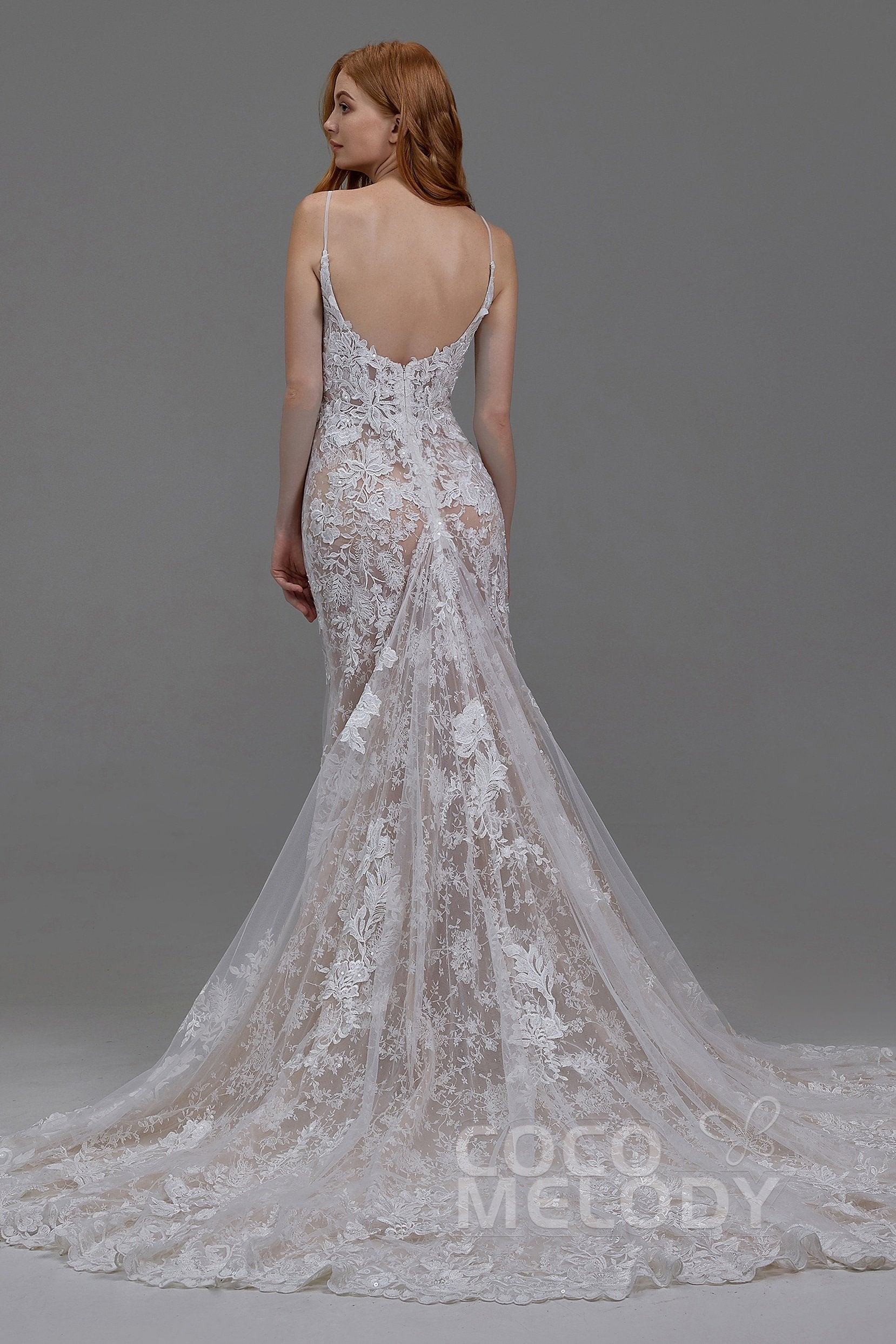 Trumpet-Mermaid Chapel Train Tulle Lace Wedding Dress