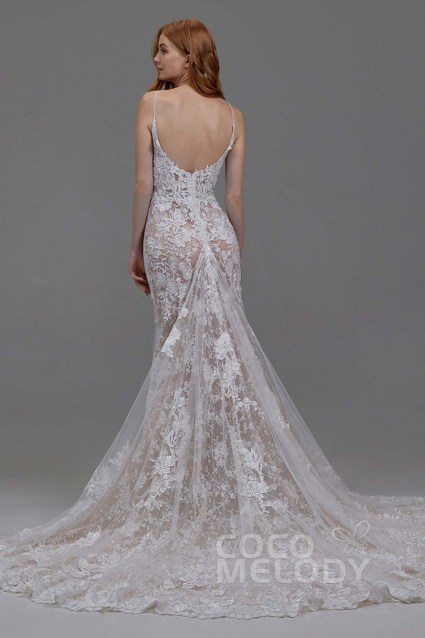 Trumpet-Mermaid Chapel Train Tulle Lace Wedding Dress