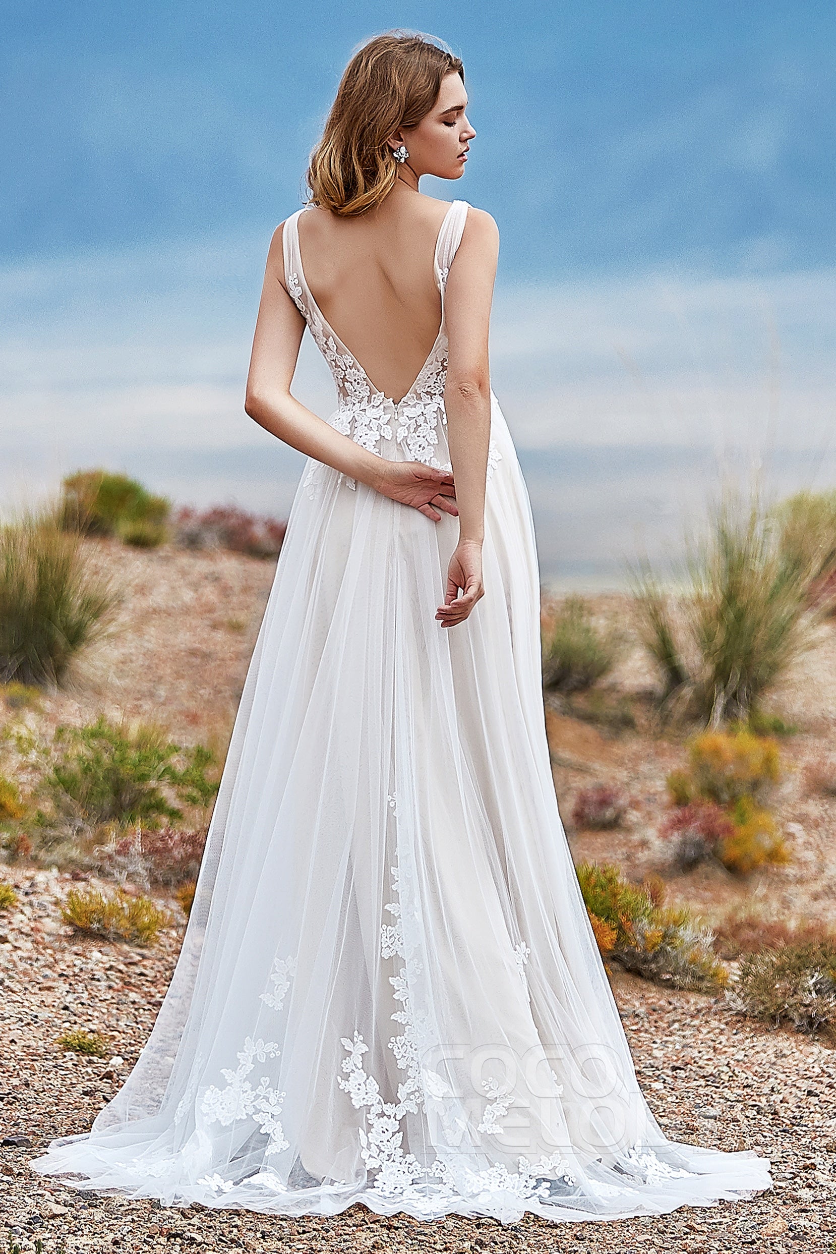 A-Line Sweep-Brush Train Tulle Wedding Dress