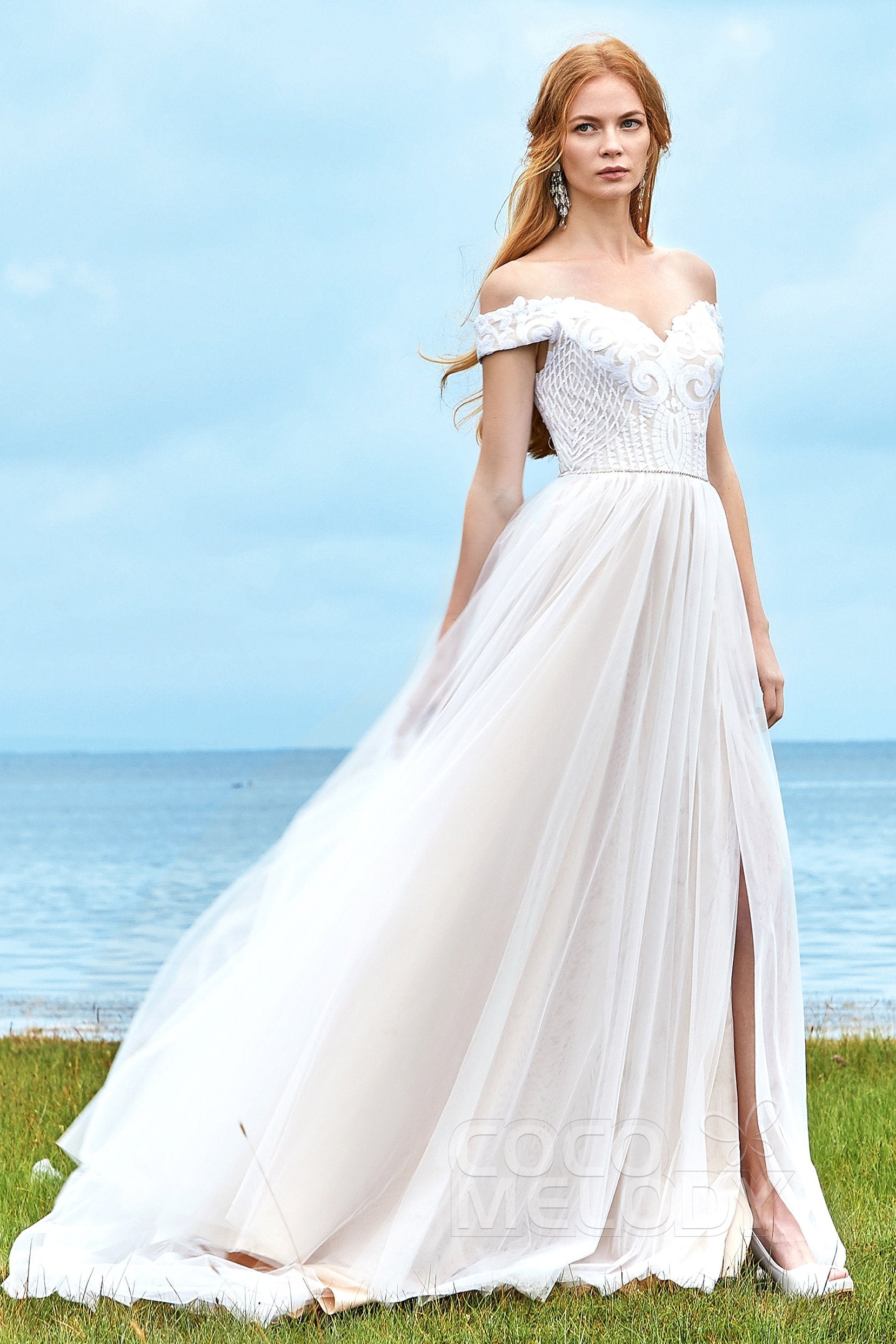 A-Line Court Train Sequined Lace Wedding Dress