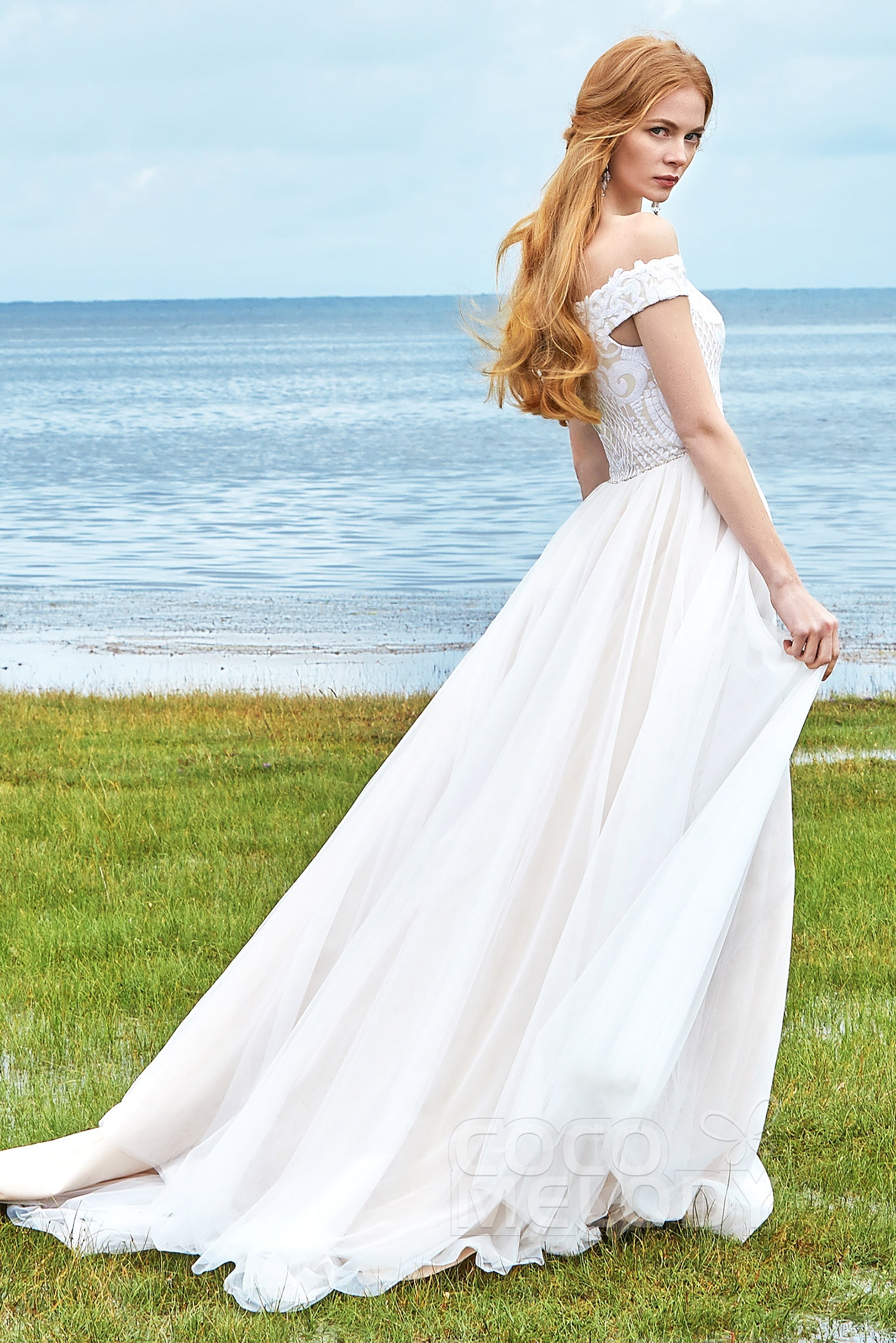 A-Line Court Train Sequined Lace Wedding Dress