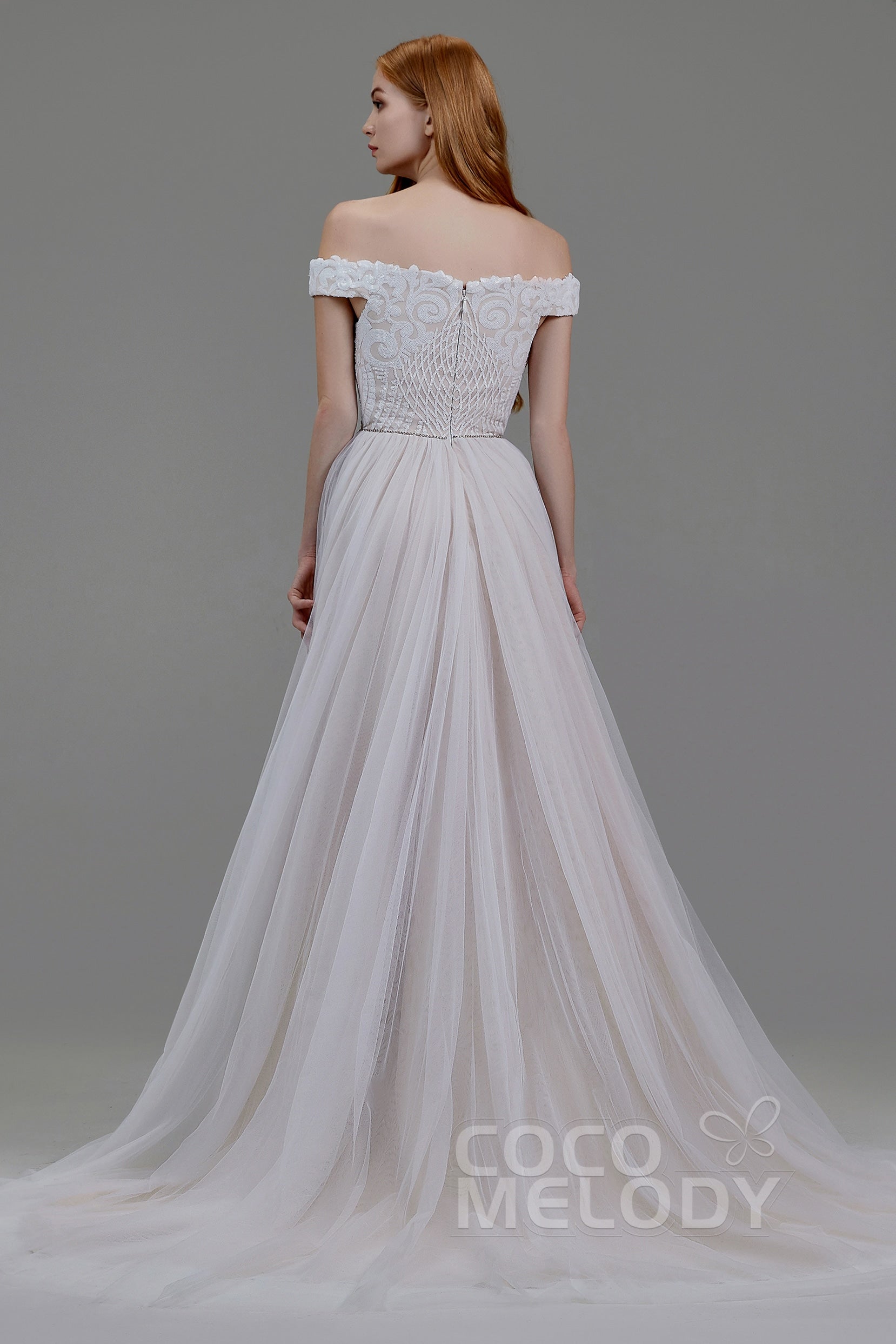 A-Line Court Train Sequined Lace Wedding Dress