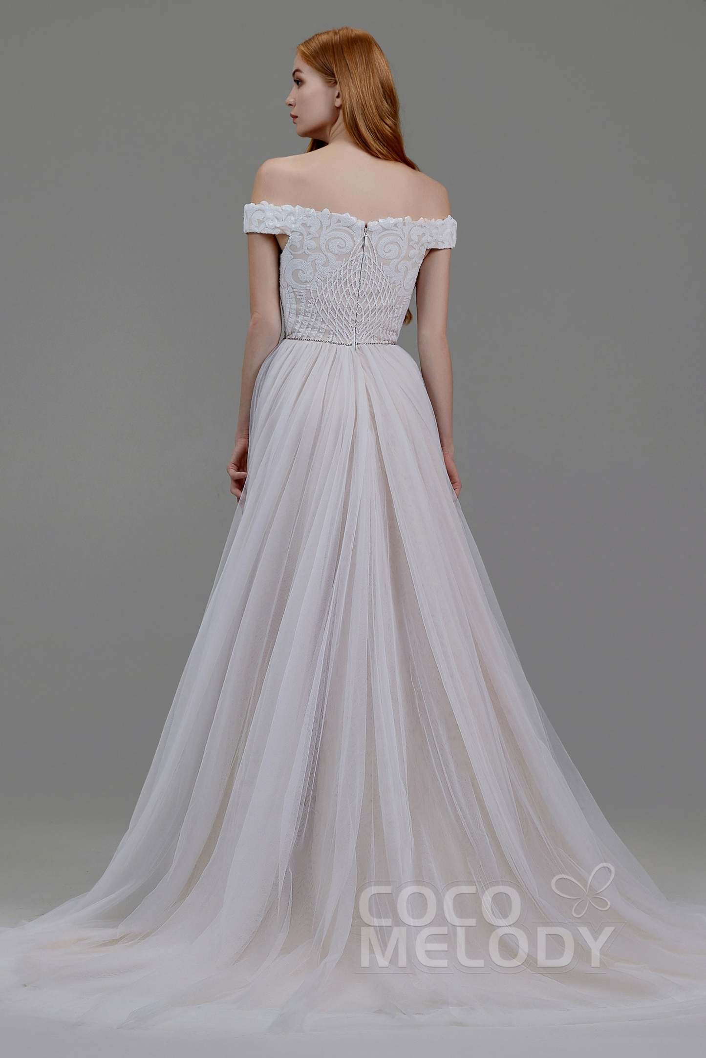 A-Line Court Train Sequined Lace Wedding Dress
