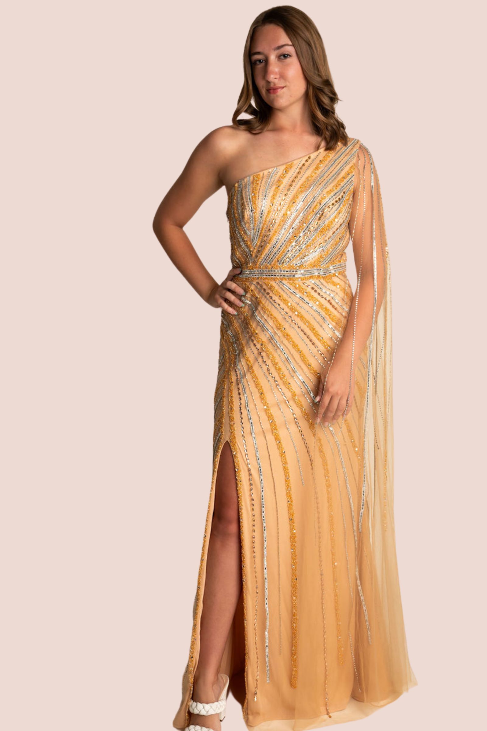 Yellow with silver accents one shoulder #LEE003