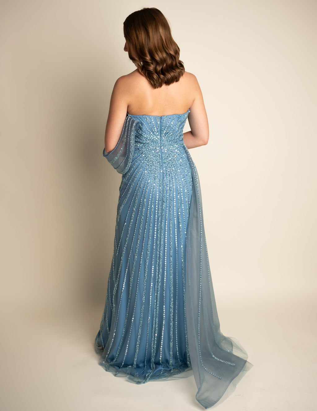 Blue strapless gown with beading #LEE004
