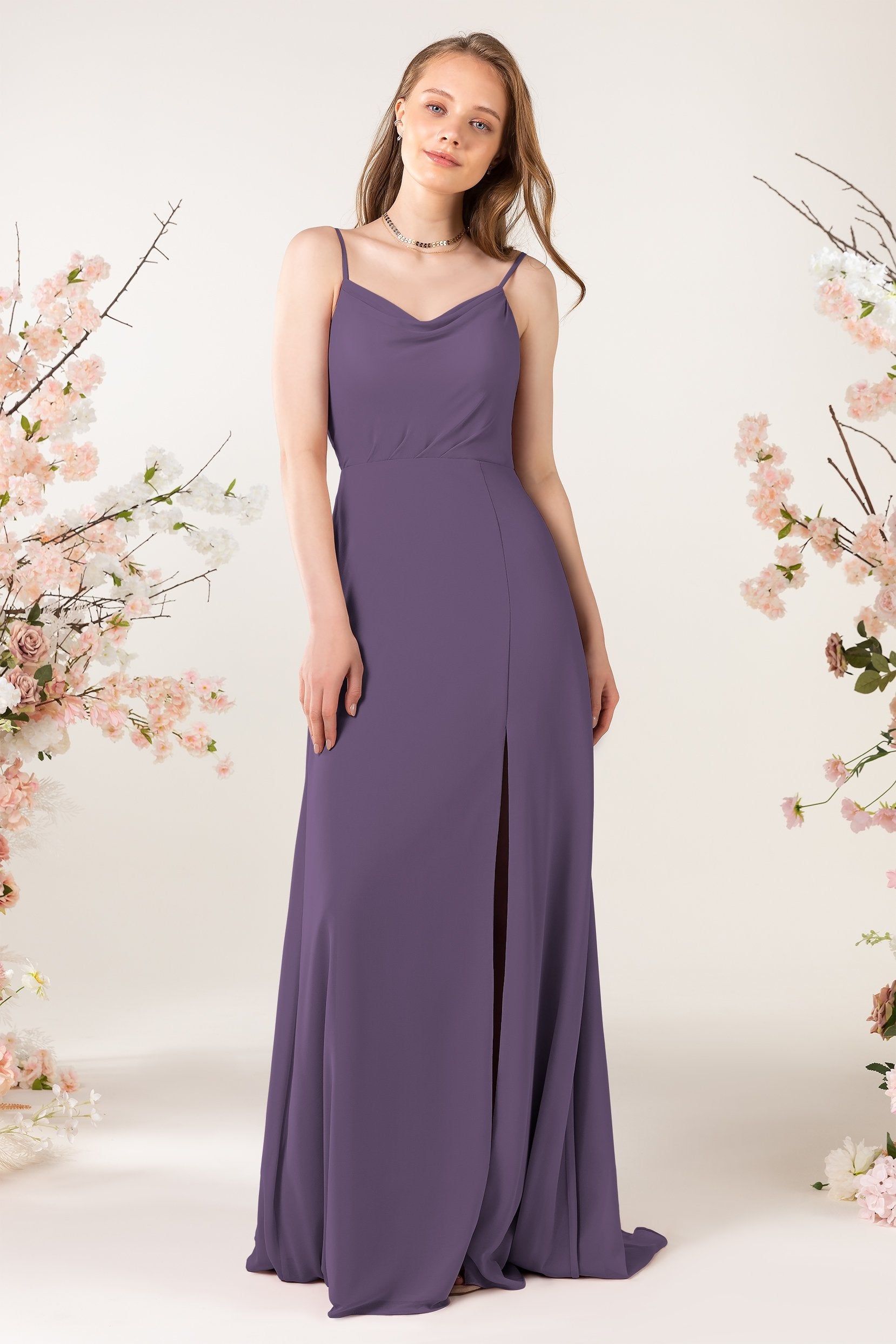 Sheath Sweep-Brush Train Chiffon Bridesmaid Dress CB0457