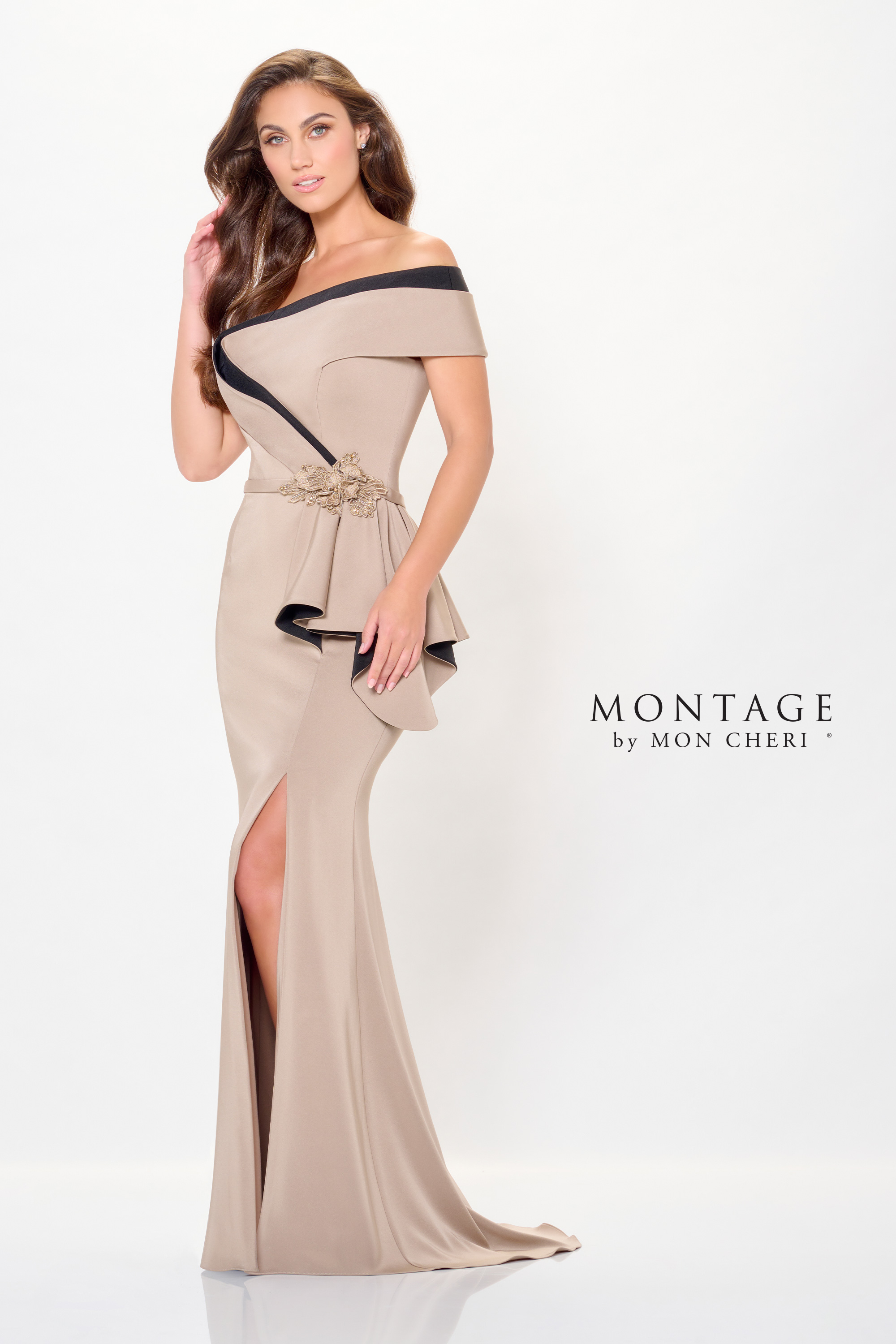 Striking Fit and Flare Off-the-Shoulder Crepe Mother of the Bride Dress #M902