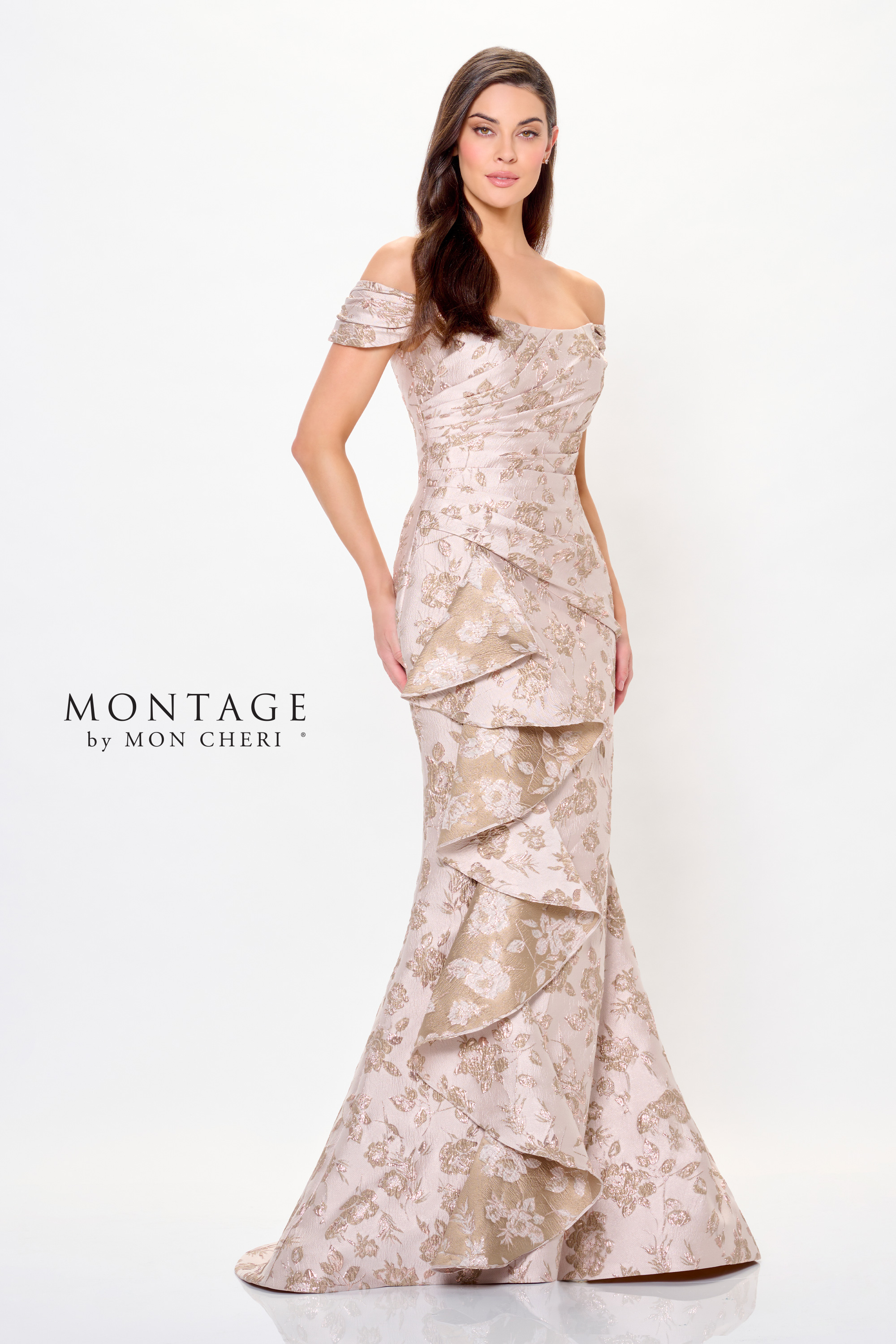 Elegant Mermaid Curved Brocade Mother of the Bride Dress #M905