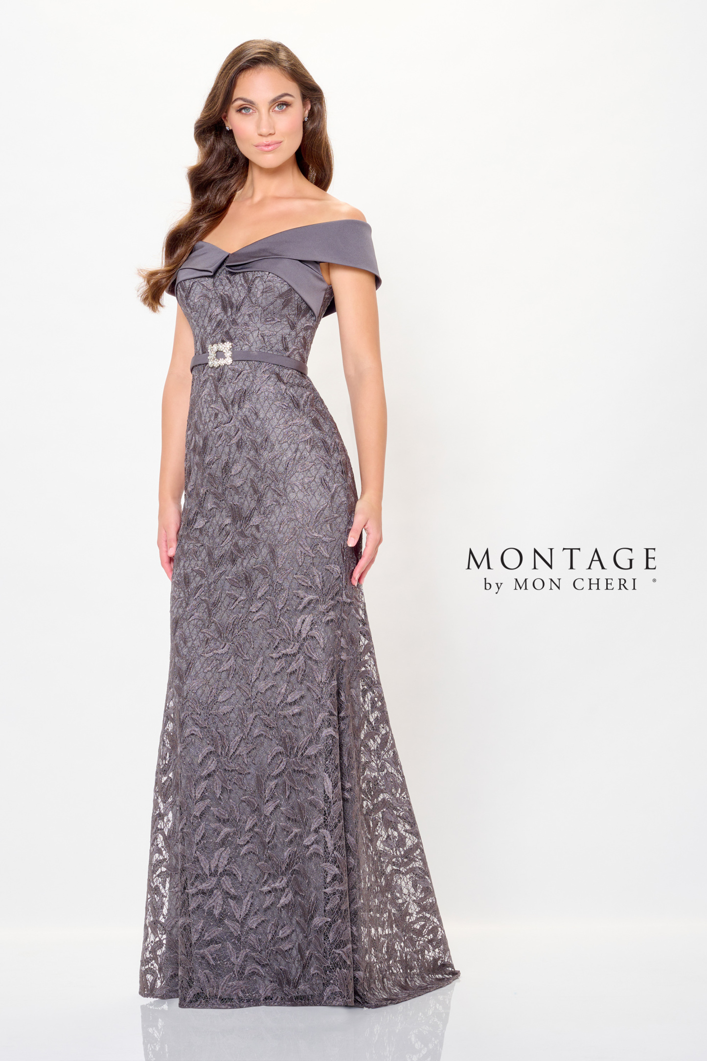 Elegant A-line V-Neck Allover Lace Crepe Mother of the Bride Dress #M911
