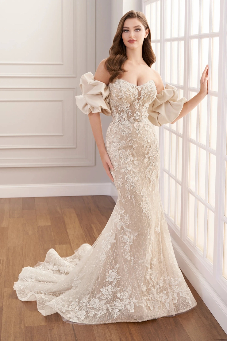 MARTIN THORNBURG MTL416 Fit and Flare Sweetheart Puff Sleeve Wedding Dress