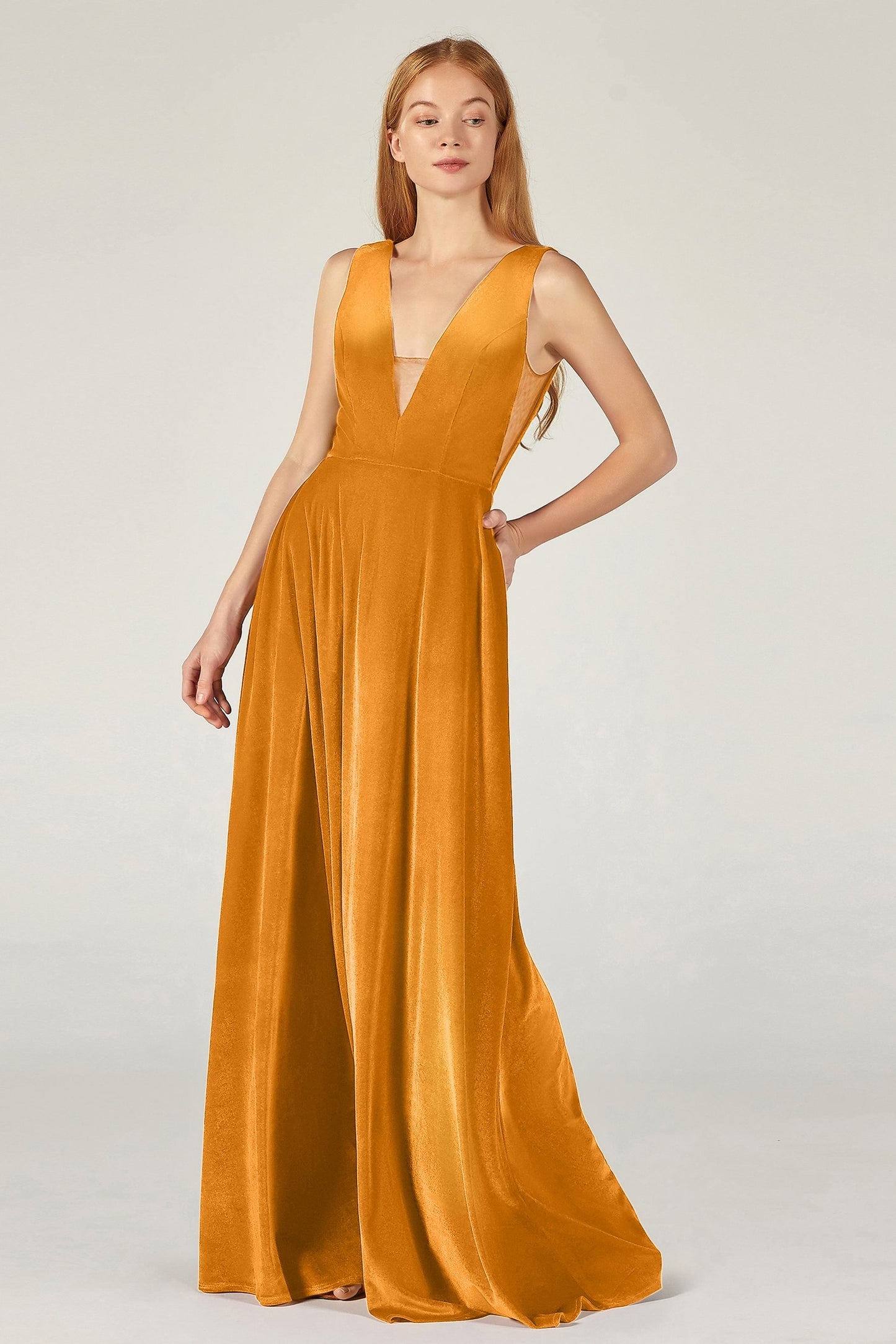 A-Line Floor Length Velvet Bridesmaid Dress CB0364
