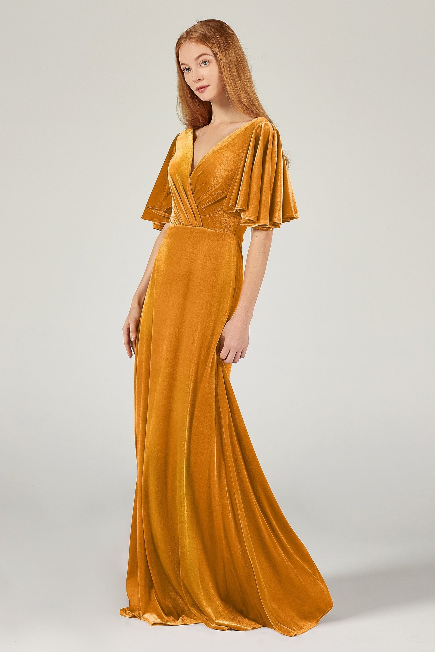 A-Line Floor Length Velvet Bridesmaid Dress Formal Dresses CB0367