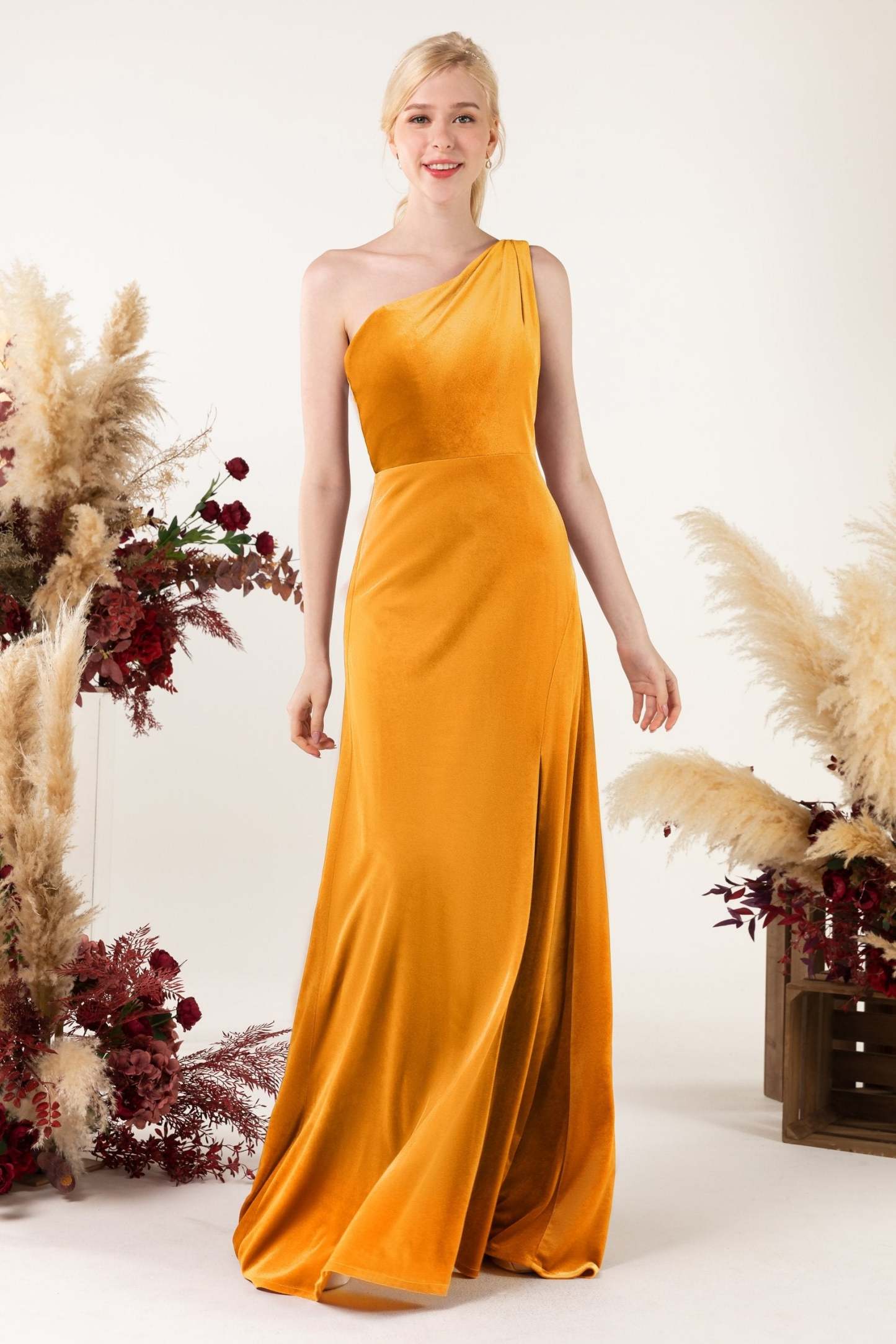 Sheath Sweep-Brush Train Velvet Bridesmaid Dress Formal Dresses CB0537