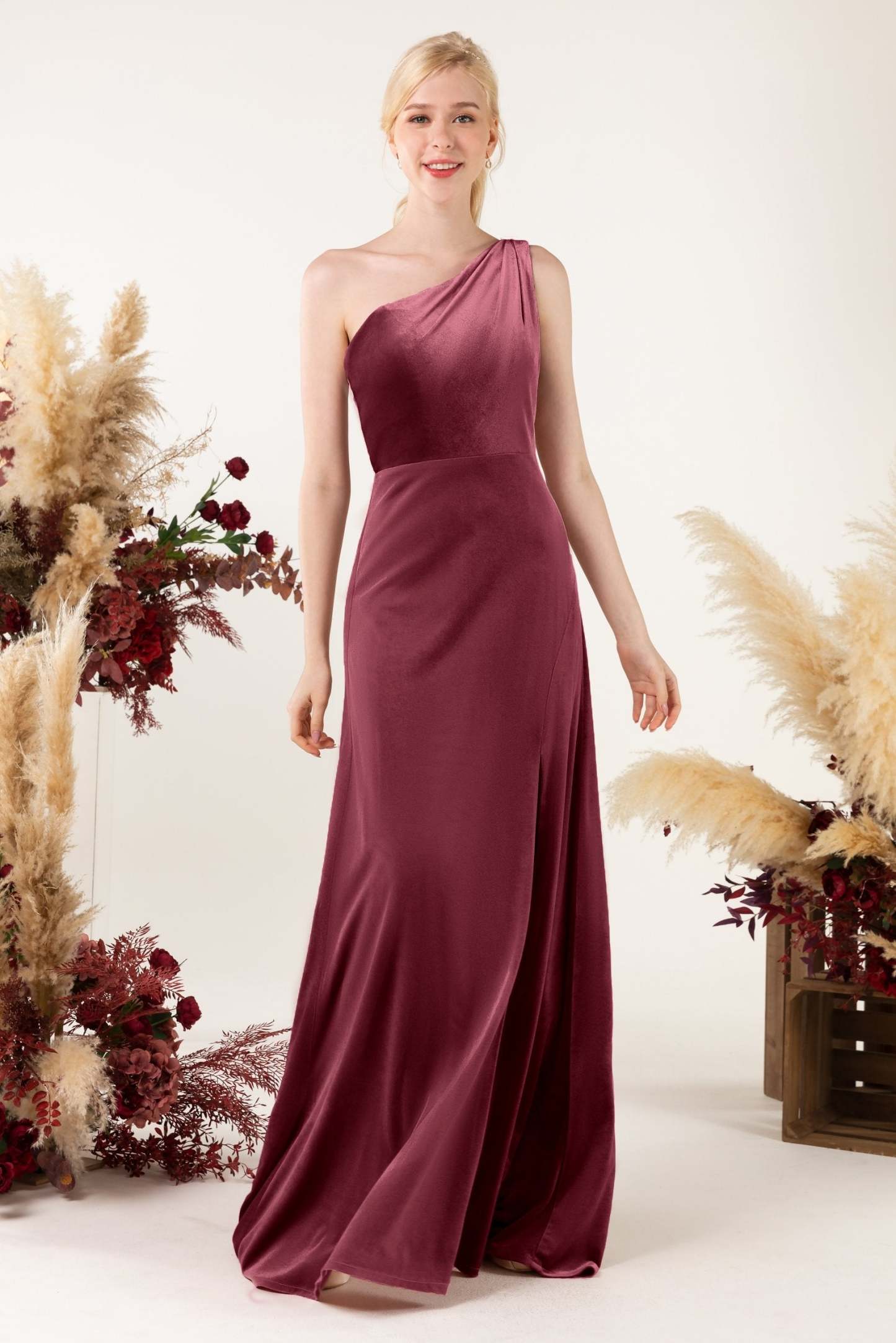 Sheath Sweep-Brush Train Velvet Bridesmaid Dress Formal Dresses CB0537