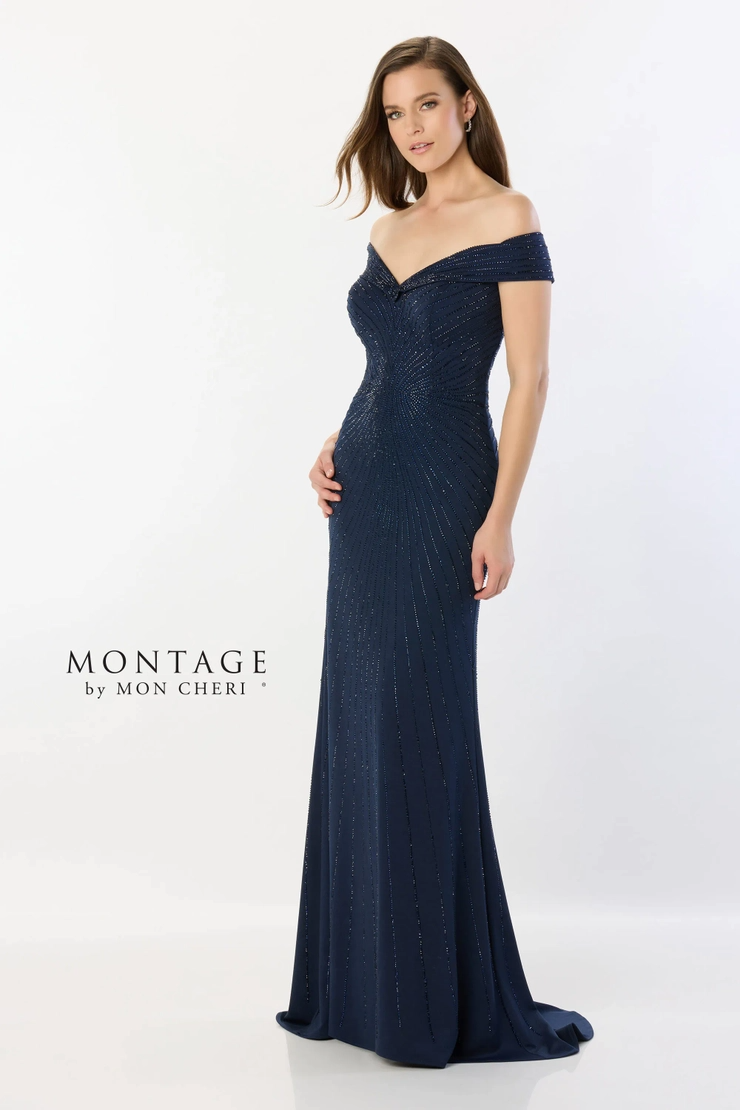 Flattering Off-The-Shoulder V-Neck Knit Jersey Mother Of The Bride Dress #M2234