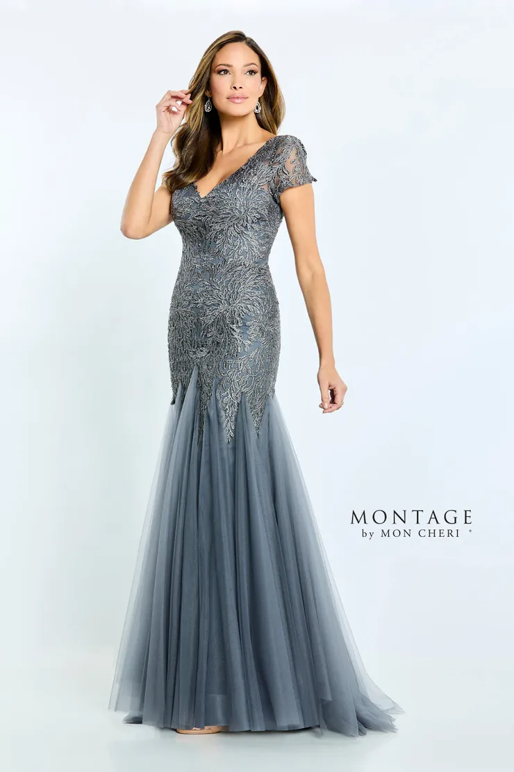 Gorgeous Trumpet Plunging V-Neck Short Sleeve Mother Of The Bride Dress #M501