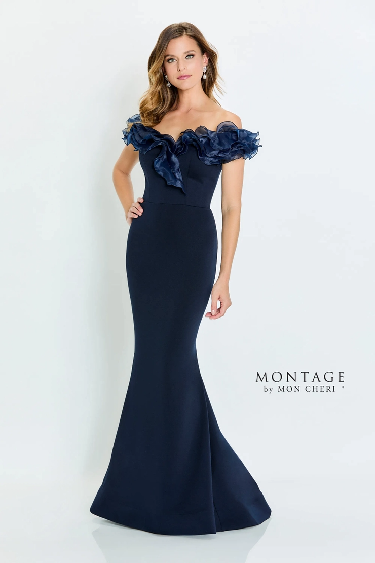 Elegant Fit and Flare Off-the-Shoulder Organza Mother of the Bride Dress #M538