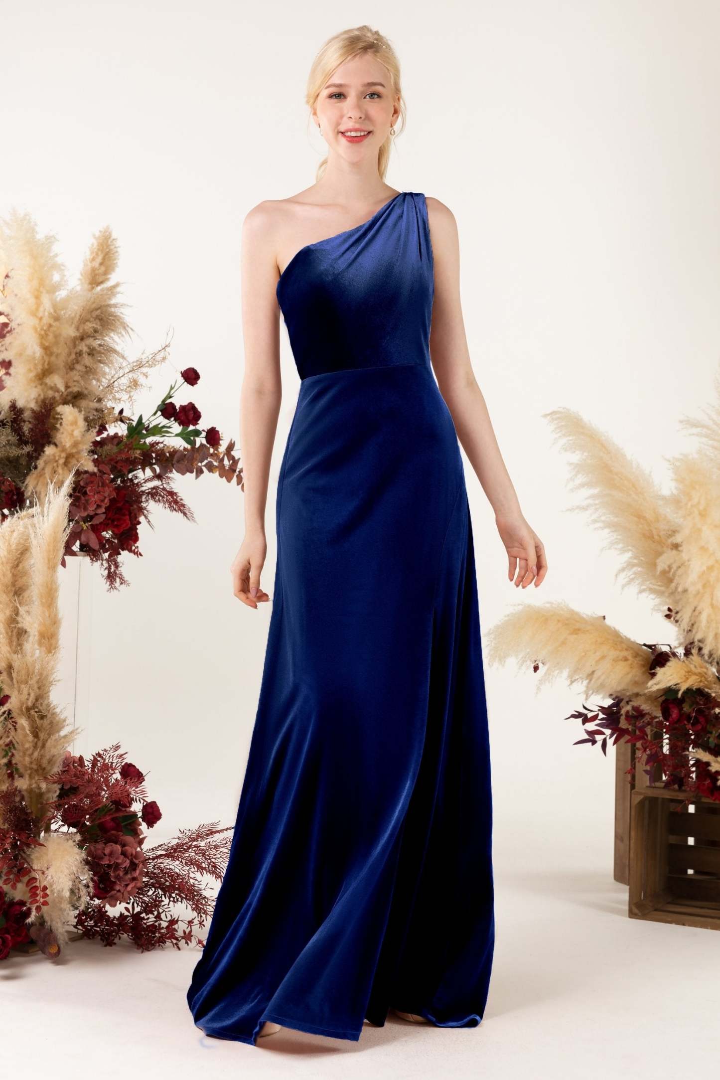 Sheath Sweep-Brush Train Velvet Bridesmaid Dress Formal Dresses CB0537