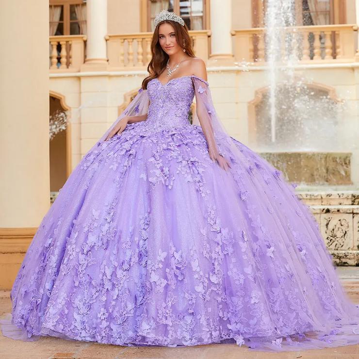 V-Neck Beading Embroidered Lace Quinceanera Dress With Detachable Cape #PR12261