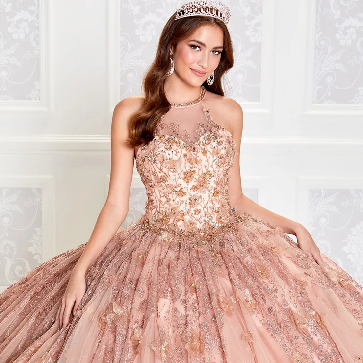 Breathtaking Floral Halter Cracked Lce Quinceanera Dress #PR12262