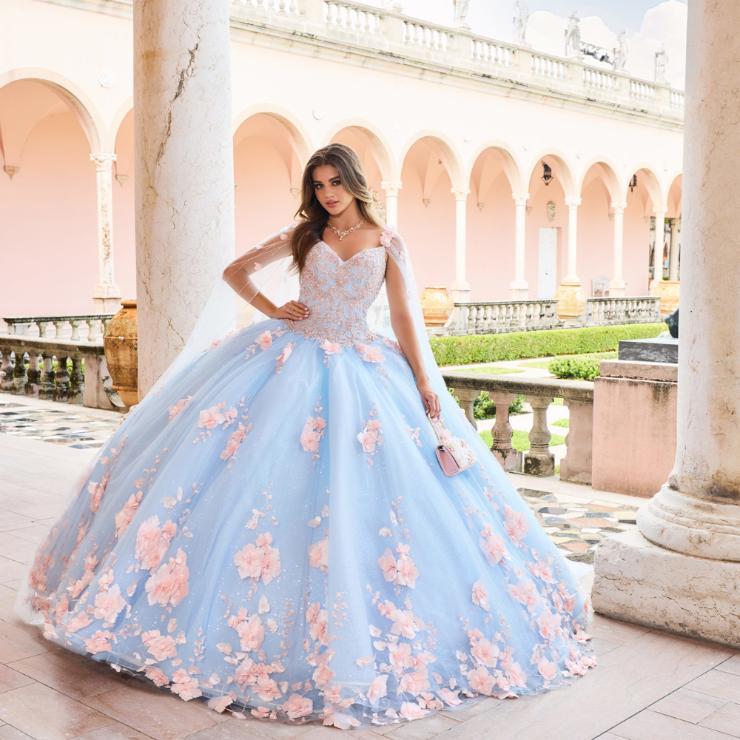 Ball Gown V-Neck Glitter Tulle Three-Dimensional Flowers Quinceanera Dress #PR22021
